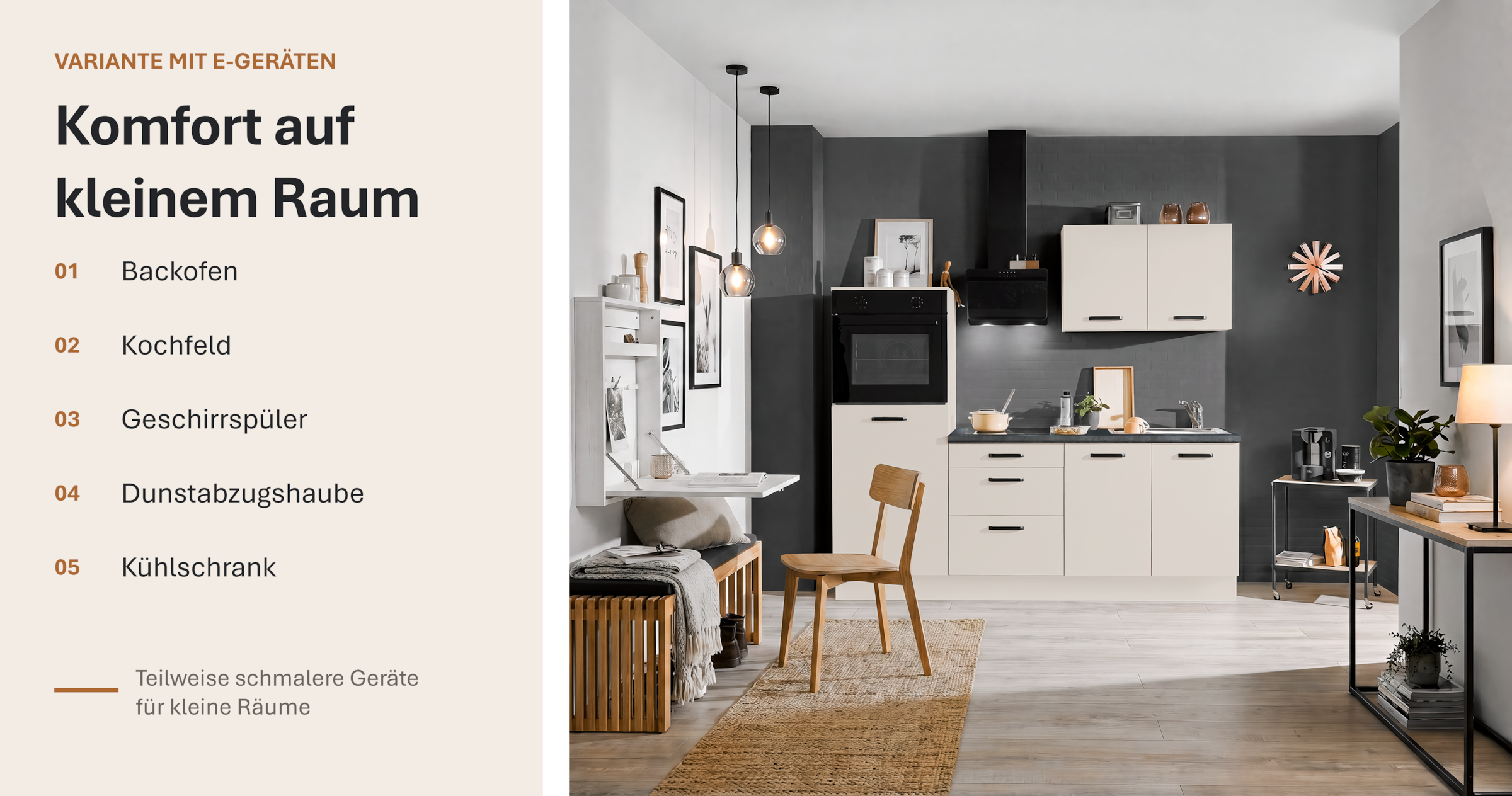 wiho Küchen Küchenzeile »Compact: Kleines Format, große Ausstattung, optional mit E-Geräten« Variante mit Kühlschrank, Breite 210 cm