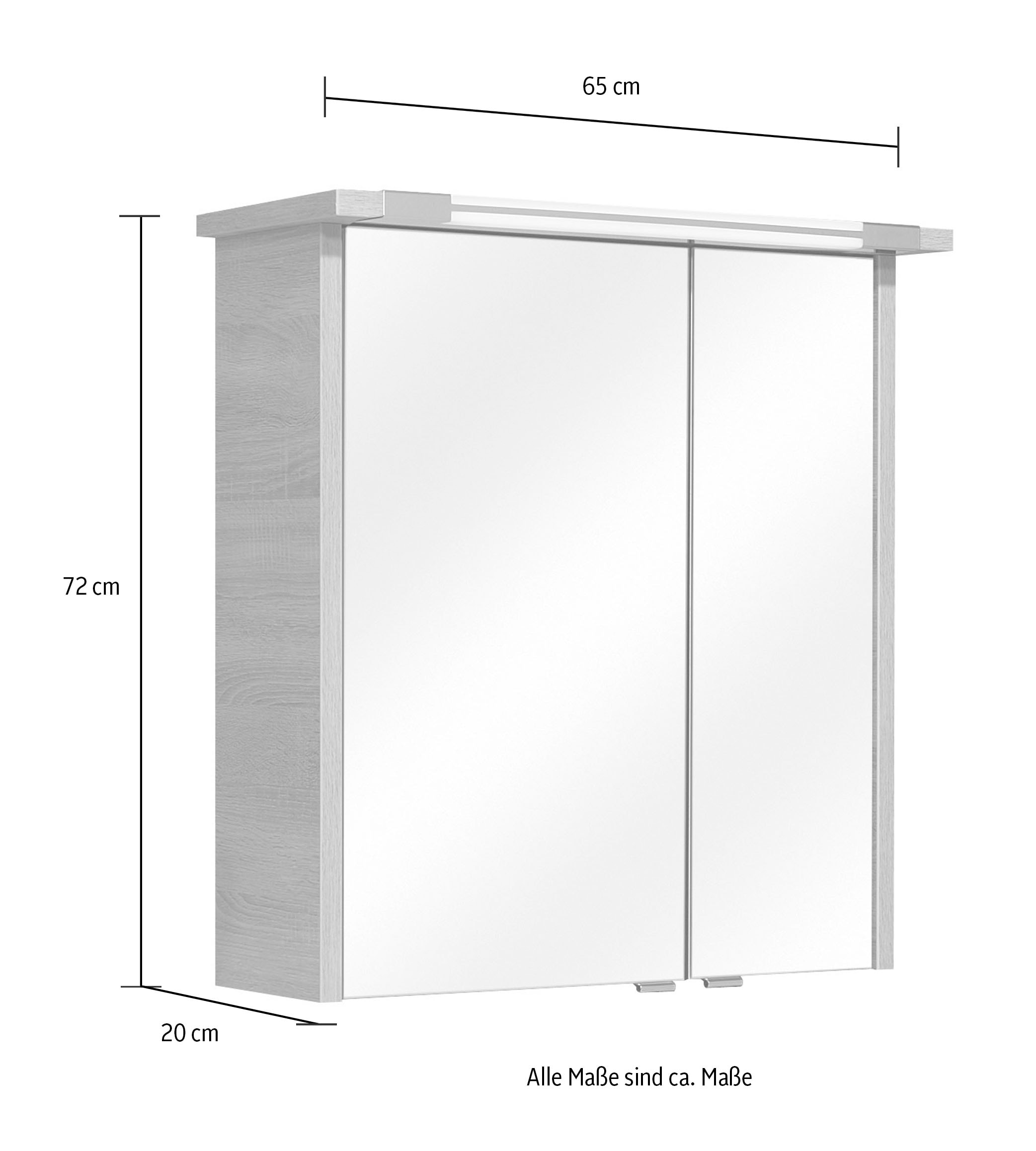 Saphir Spiegelschrank »Quickset 382 Badschrank, 2 Spiegeltüren, 2 Einlegeböden, 65 cm breit«, inkl. LED-Beleuchtung, Türdämpfer, Schalter-/Steckdosenkombination