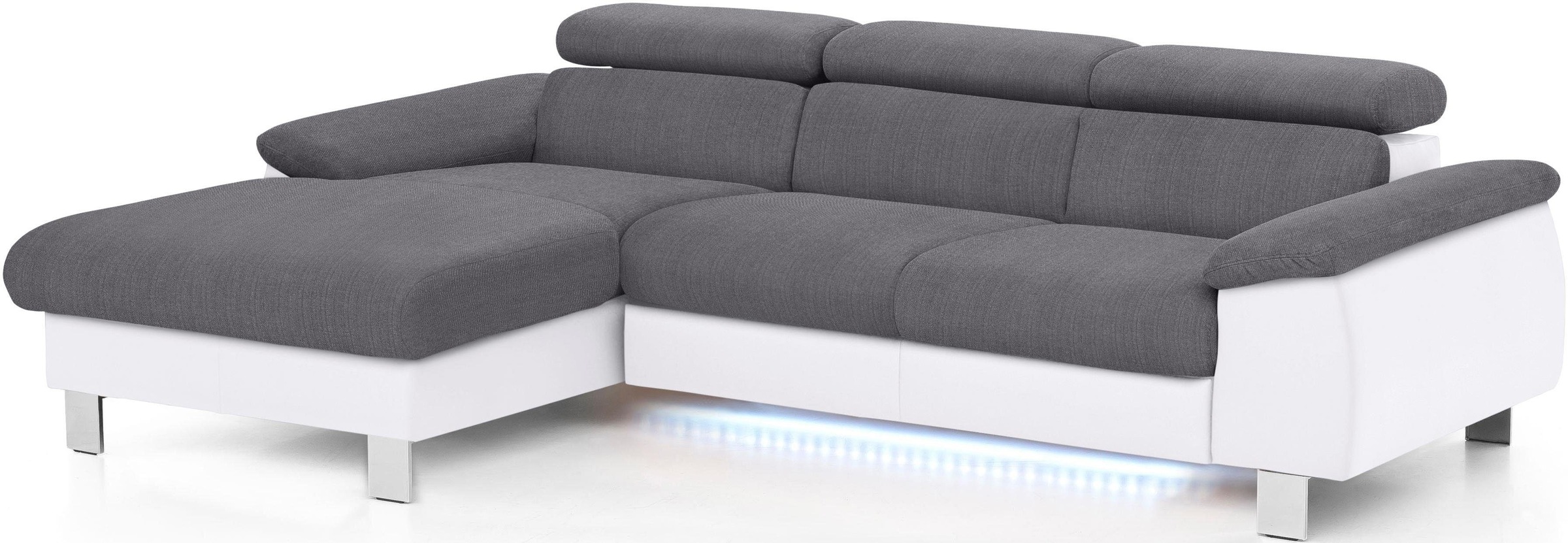 COTTA Polstergarnitur »Komaris L-Form, B: 242 bzw. 100 cm (Set: Ecksofa & Hocker)«, (Set), mit Kopfteilverstellung, optional Bettfunktion, Bettkasten & Licht