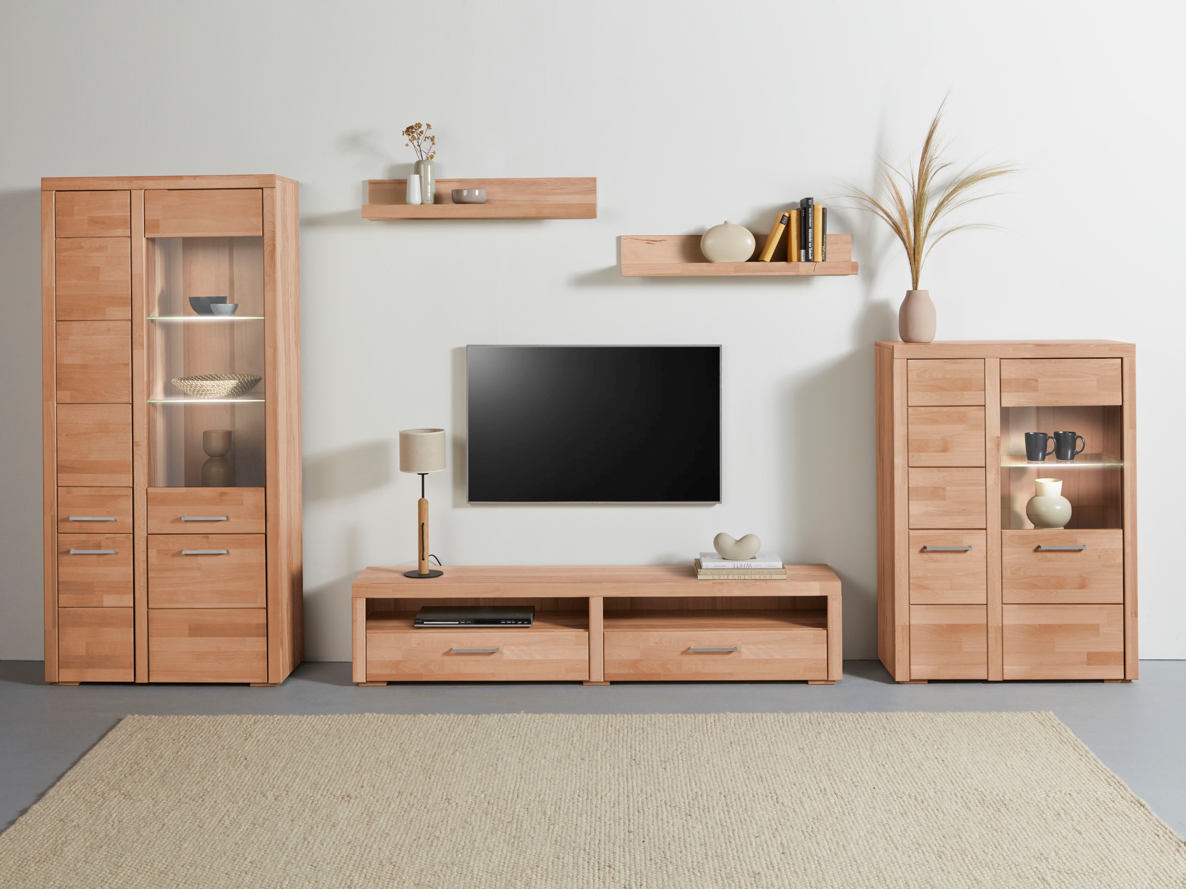 Home affaire Wohnwand »Falco«, (Set, 4 St., 5), Fronten aus Massivholz