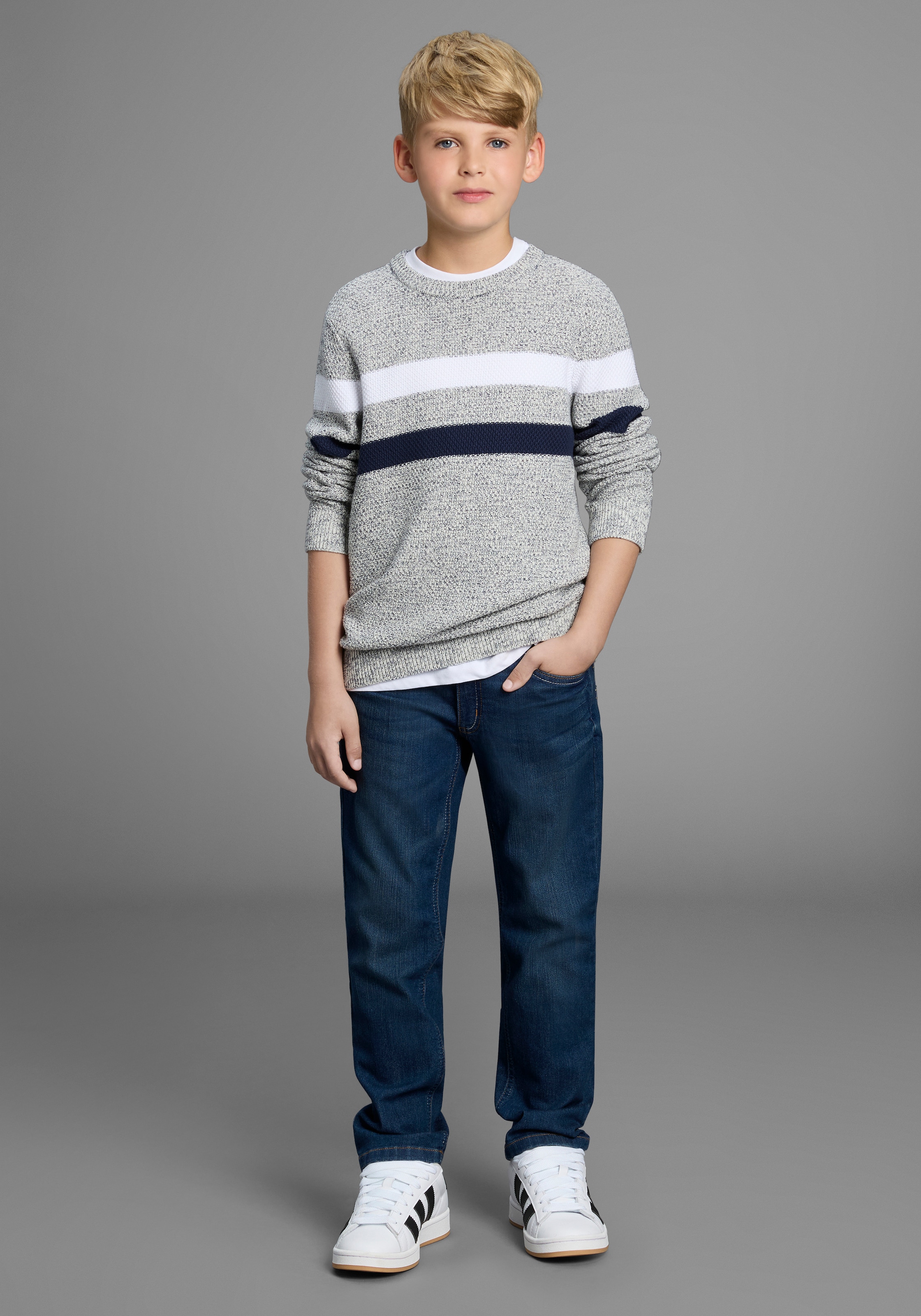 Bruno Banani Strickpullover »Ringelpullover in modischer Strickstruktur für Jungen« Für TEENS, Pullover in Melangeware