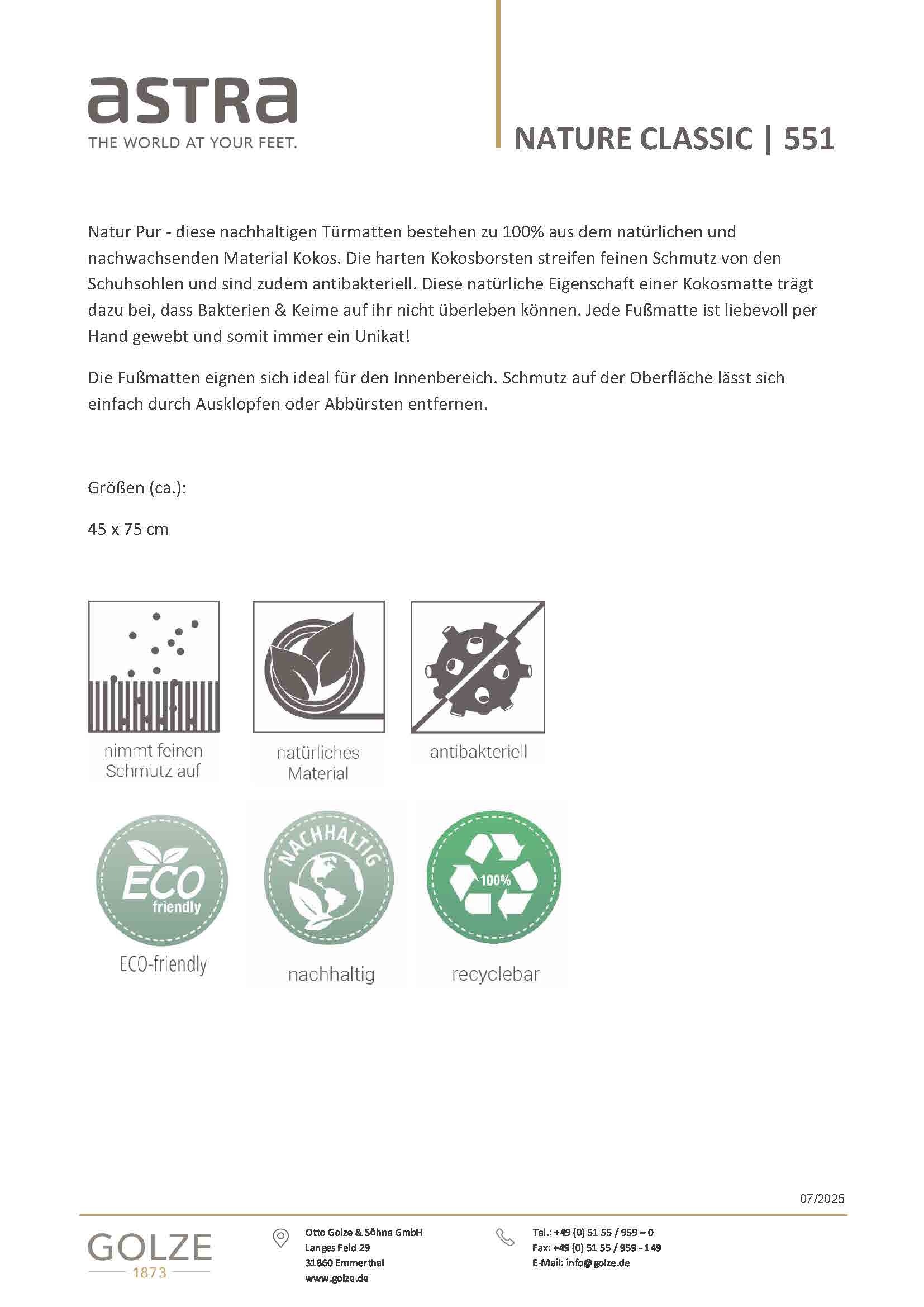 ASTRA Fußmatte »NatureClassic3« rechteckig 28 mm Höhe Türmatte, Kokos, Handarbeit, Unikat, rutschfest