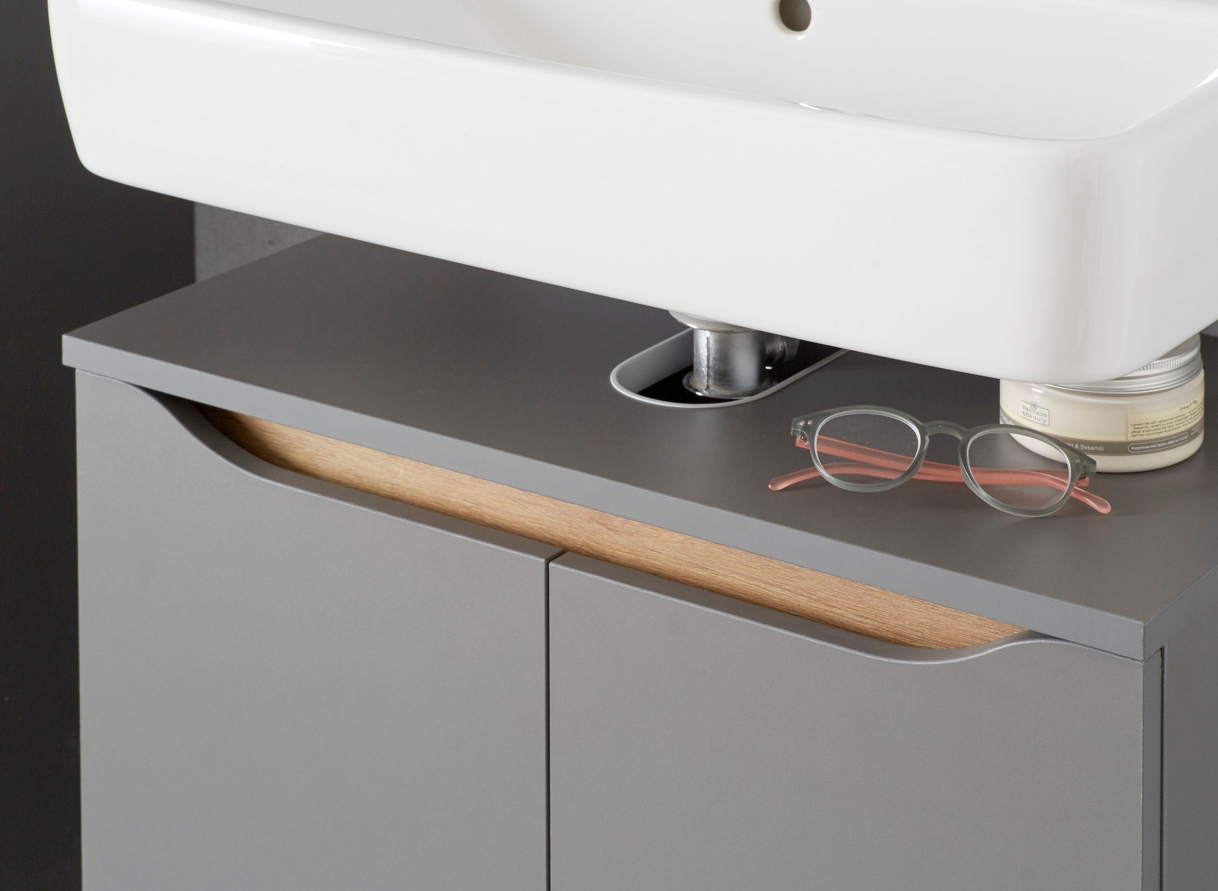 Saphir Badmöbel-Set »Quickset 3-teilig, Waschbeckenunterschrank mit LED-Spiegel« 3 Stk. tlg.