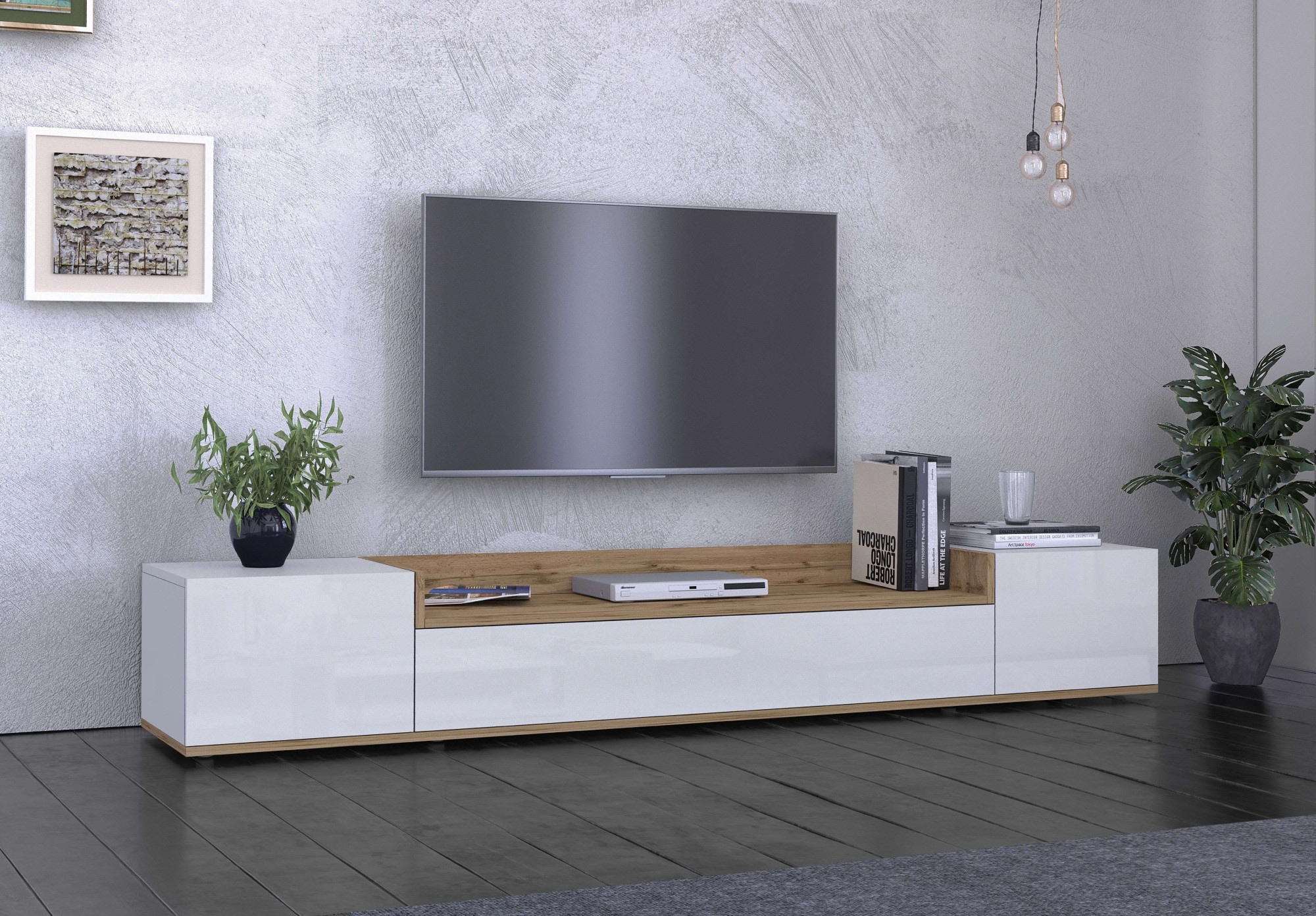OTTO home Lowboard »BOLSENA,TV-Kommode, TV-Möbel,TV-Bank, 4 Fächer und offenes Ablagefach« 1 Stk. tlg. Breite 200 cm,stehend/hängend,Fronten Hochglanz lackiert,Made in Italy