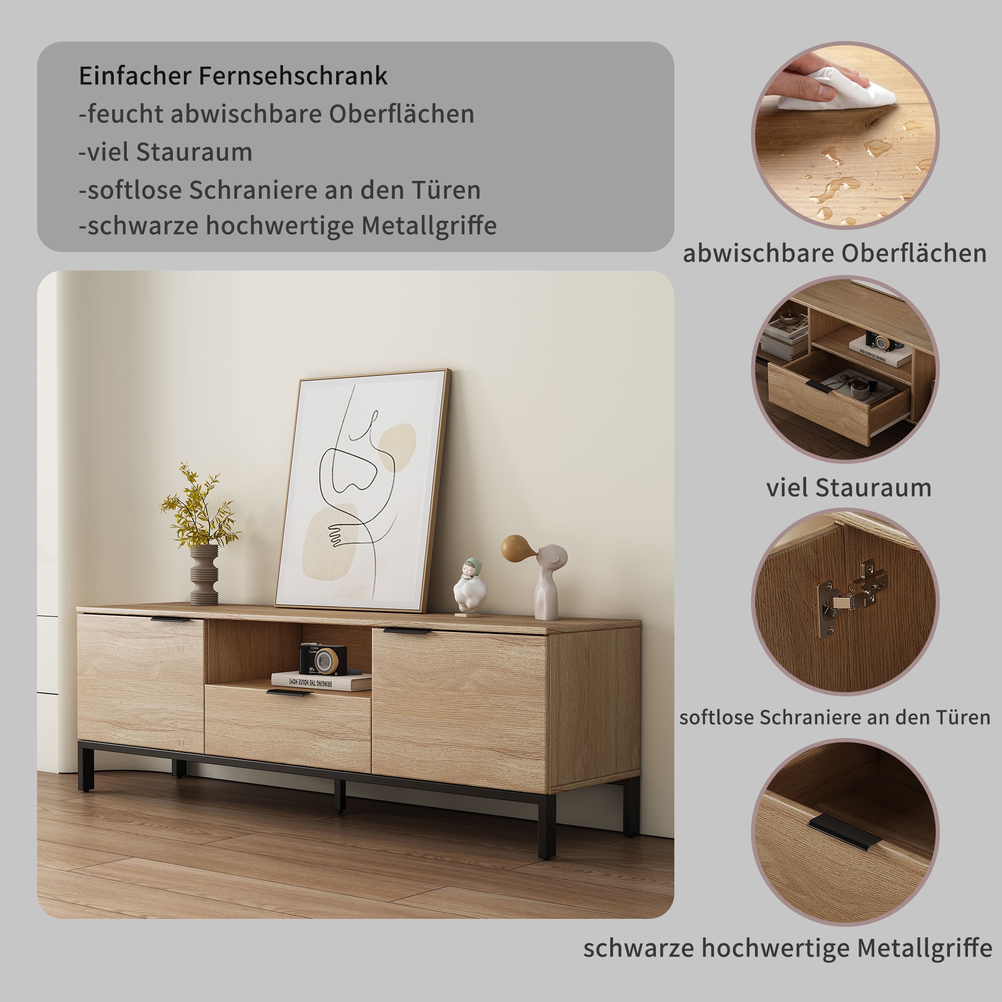 OTTO home TV-Board »Jorinde« Melaminoberfläche, flexibler Stauraum und robustes Metallgestell