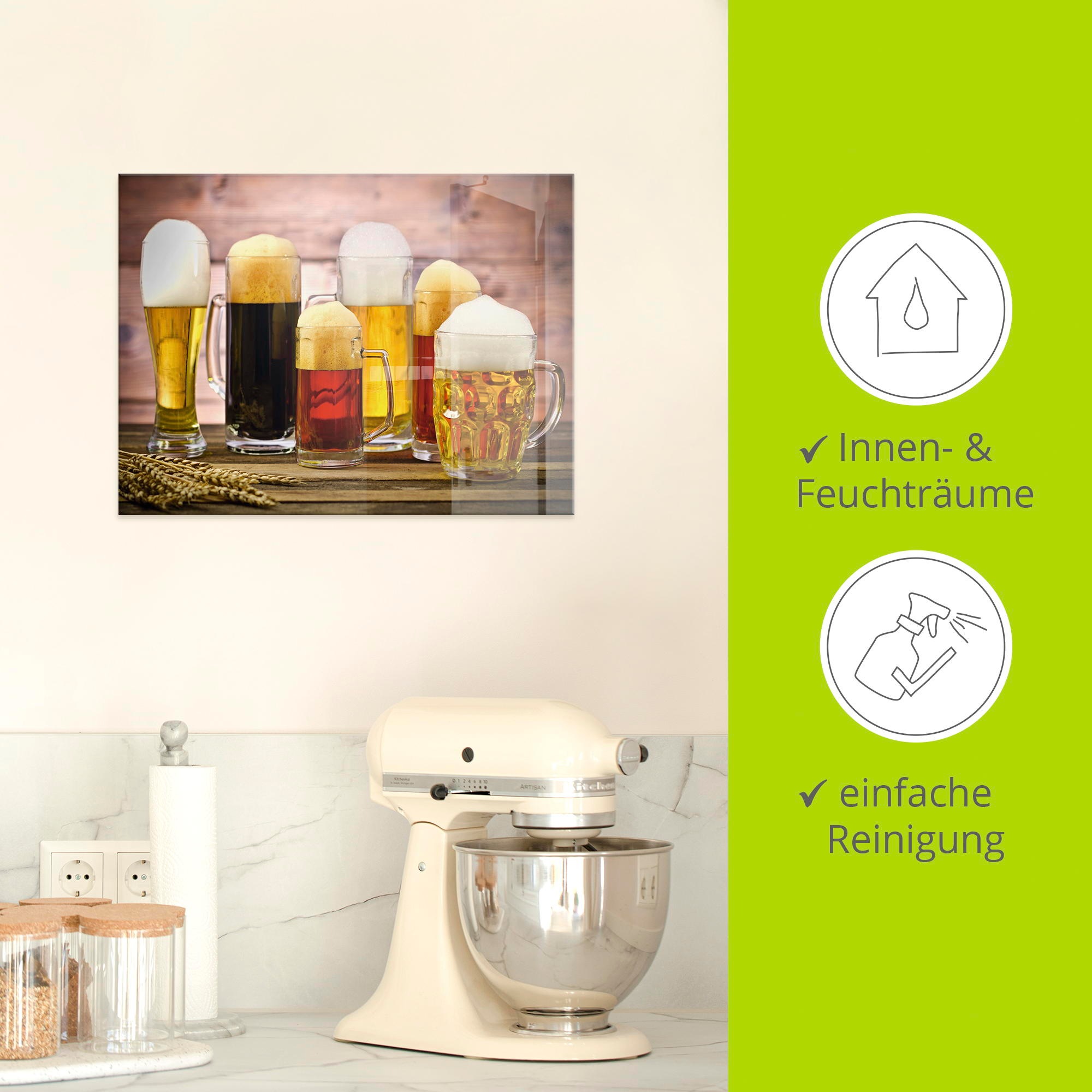 Artland Glasbild »Biervielfalt«, Getränke, (1 St.), in verschiedenen Größen