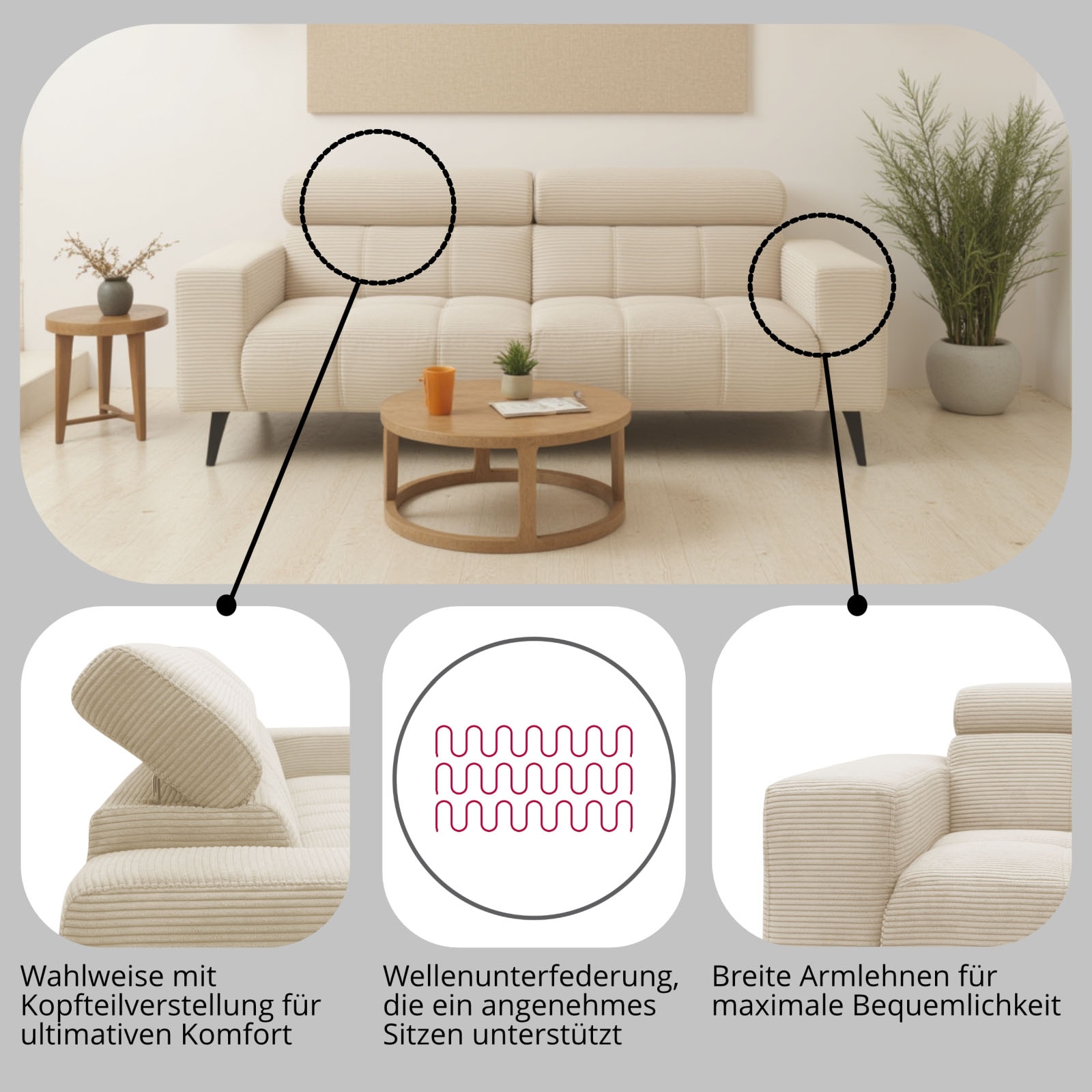 DOMO collection 2-Sitzer »Trento, mit Kufenfuß oder Einzelfuß« wahlweise mit Kopfteilverstellung und in zwei  Größen erhältlich