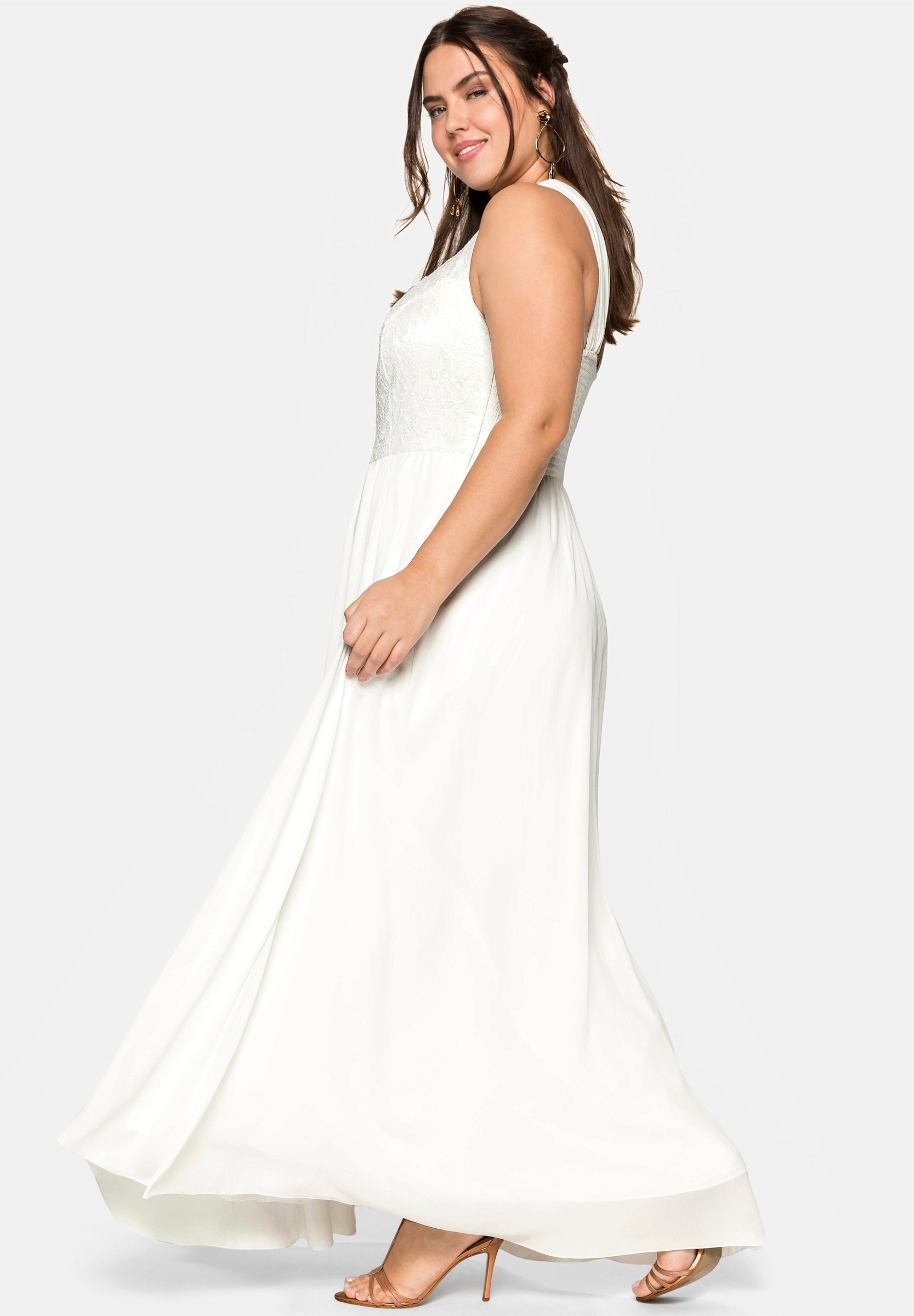 Sheego Maxikleid »Abendkleid Hochzeitskleid mit Spitze und Pailletten« Ohne Tasche mit Paillettendekoration