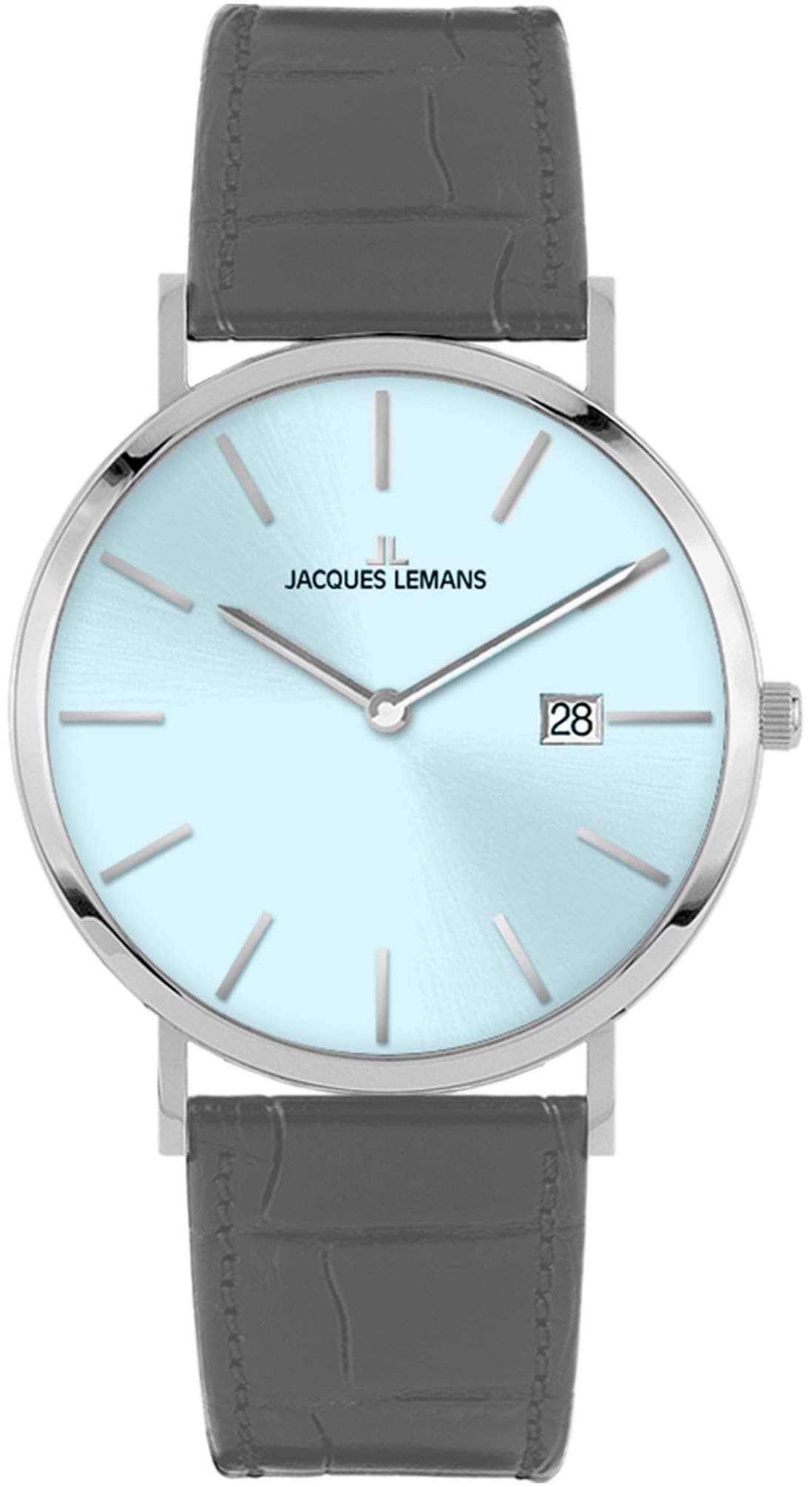 Jacques Lemans Quarzuhr »Nizza«, Armbanduhr, Damenuhr, Herrenuhr, Datum, Lederarmband