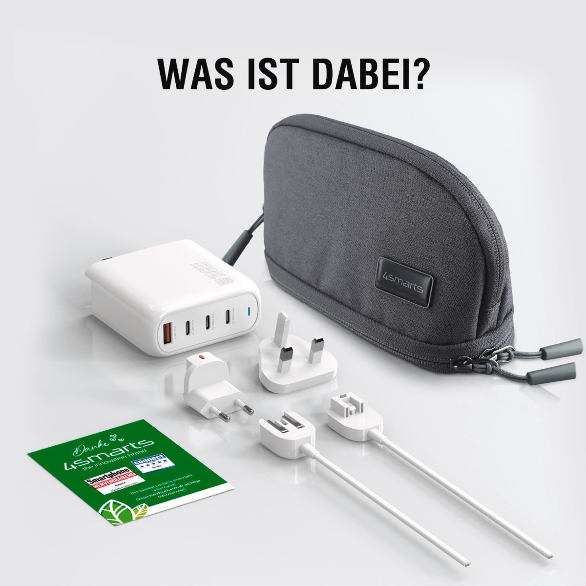 4smarts USB-Ladegerät »GaN Flex Pro 100W 3x USB-C + 1x USB-A, Travel Edition«, flexibel nutzbar mit EU-, UK- und US-Adaptern