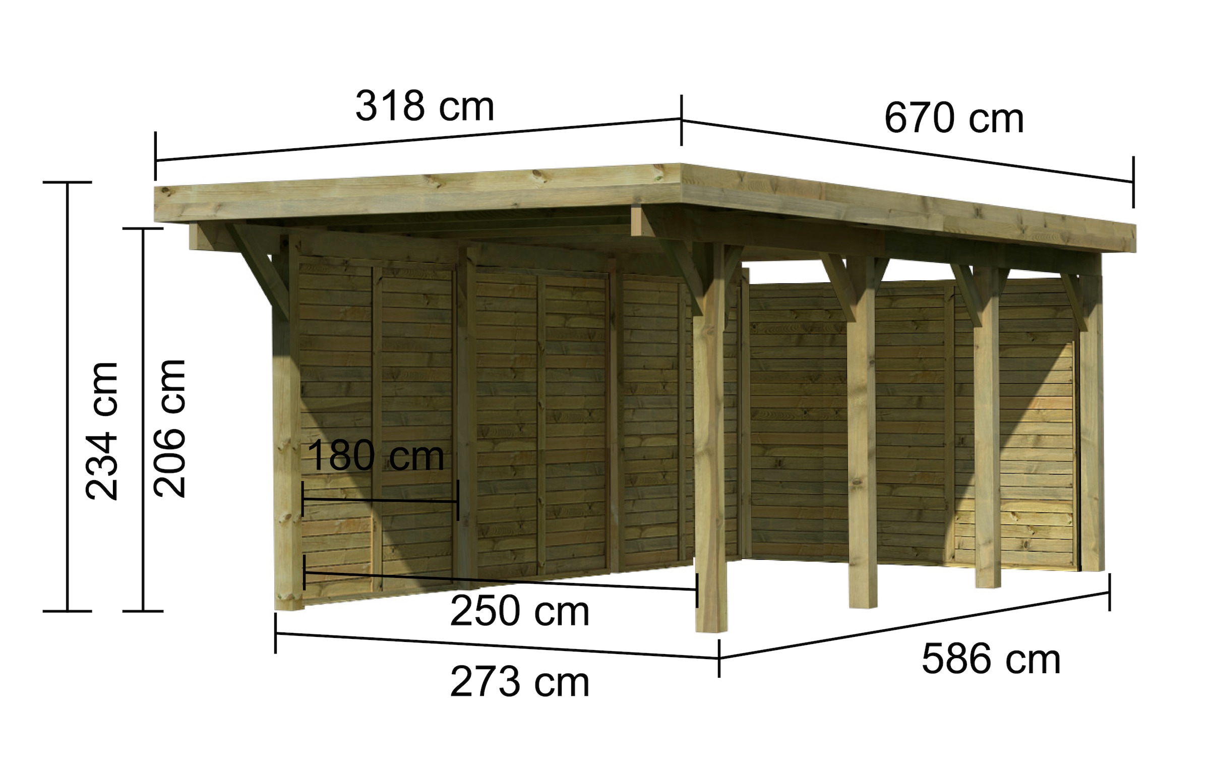 Karibu Einzelcarport »Classic 2«, Holz, 250 cm, braun, mit Rückwand und 3 Seitenwänden