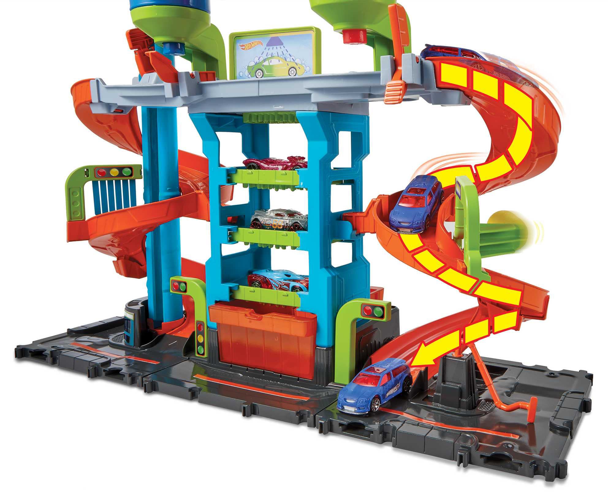 Hot Wheels Spiel-Parkgarage »City Mega Farbwechsel Auto-Waschanlage«, inklusive 1 Spielzeugauto