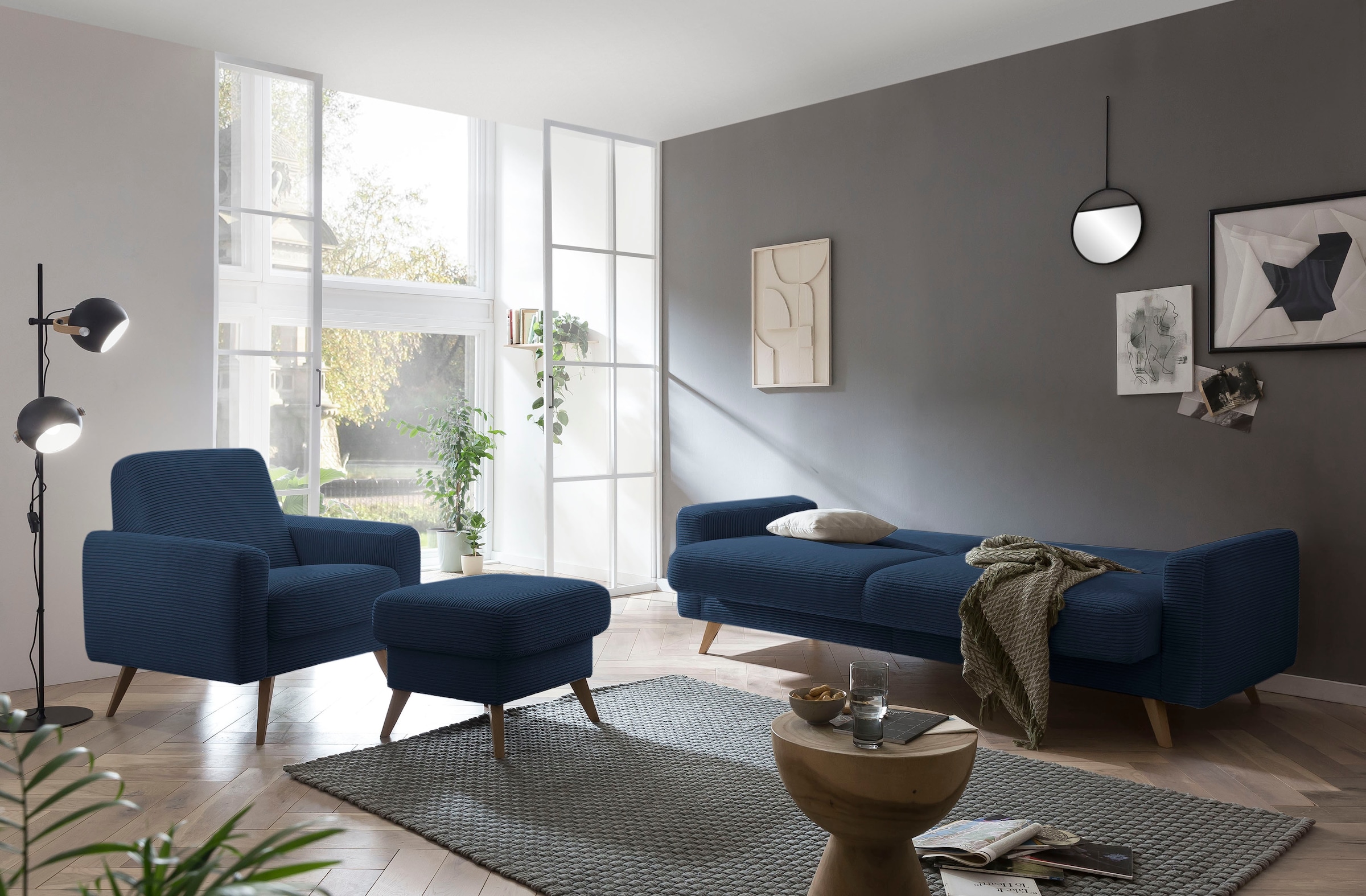 exxpo - sofa fashion 3-Sitzer »Samso, elegant und bequem, aktueller Cord Bezug, Kippcouch«, hochwertige Verarbeitung, Schlafsofa inkl. Bettfunktion und Bettkasten