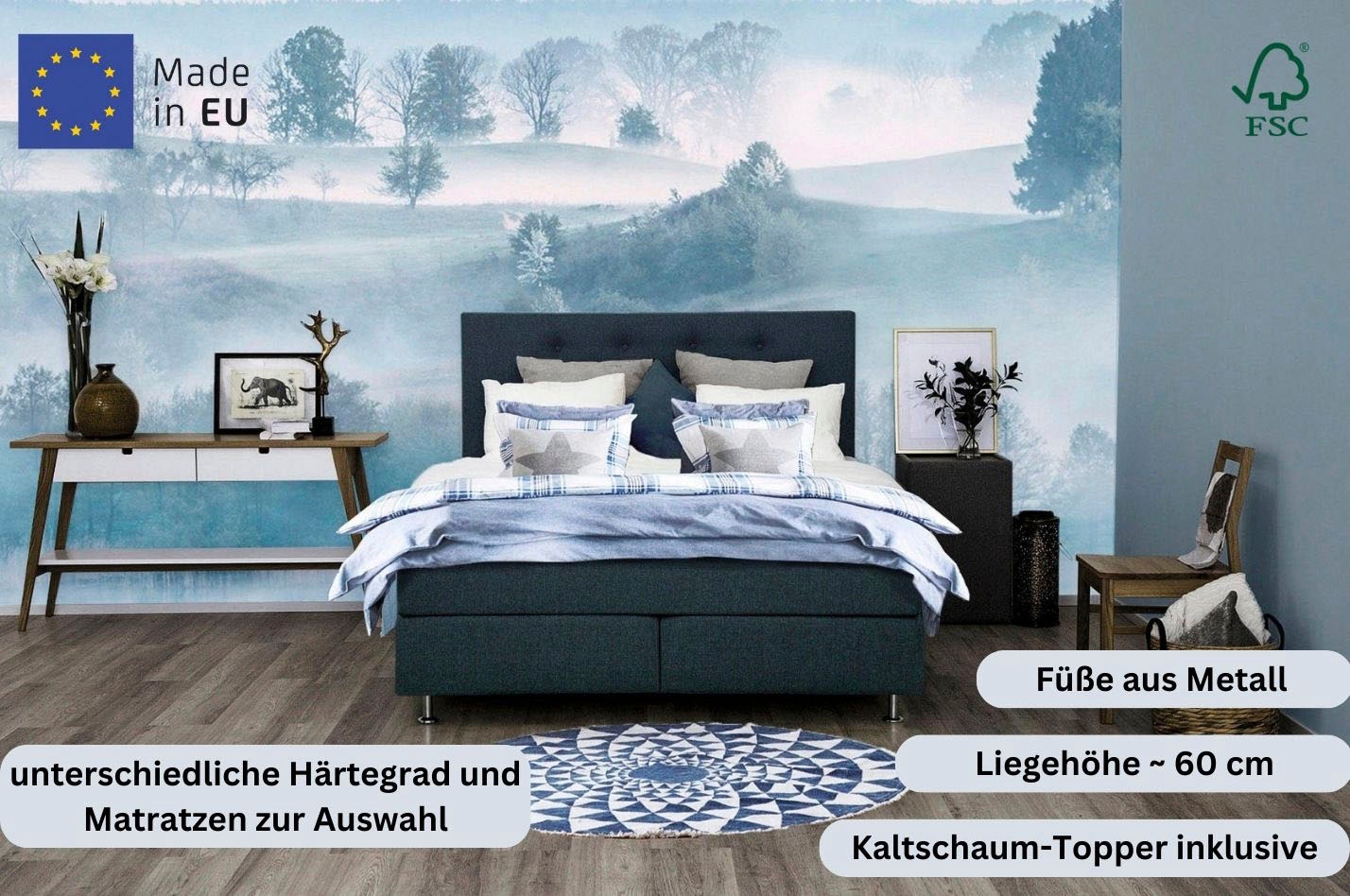 Places of Style Boxspringbett »Nordica«, inkl. Topper, auch in Überlänge 200/220 cm