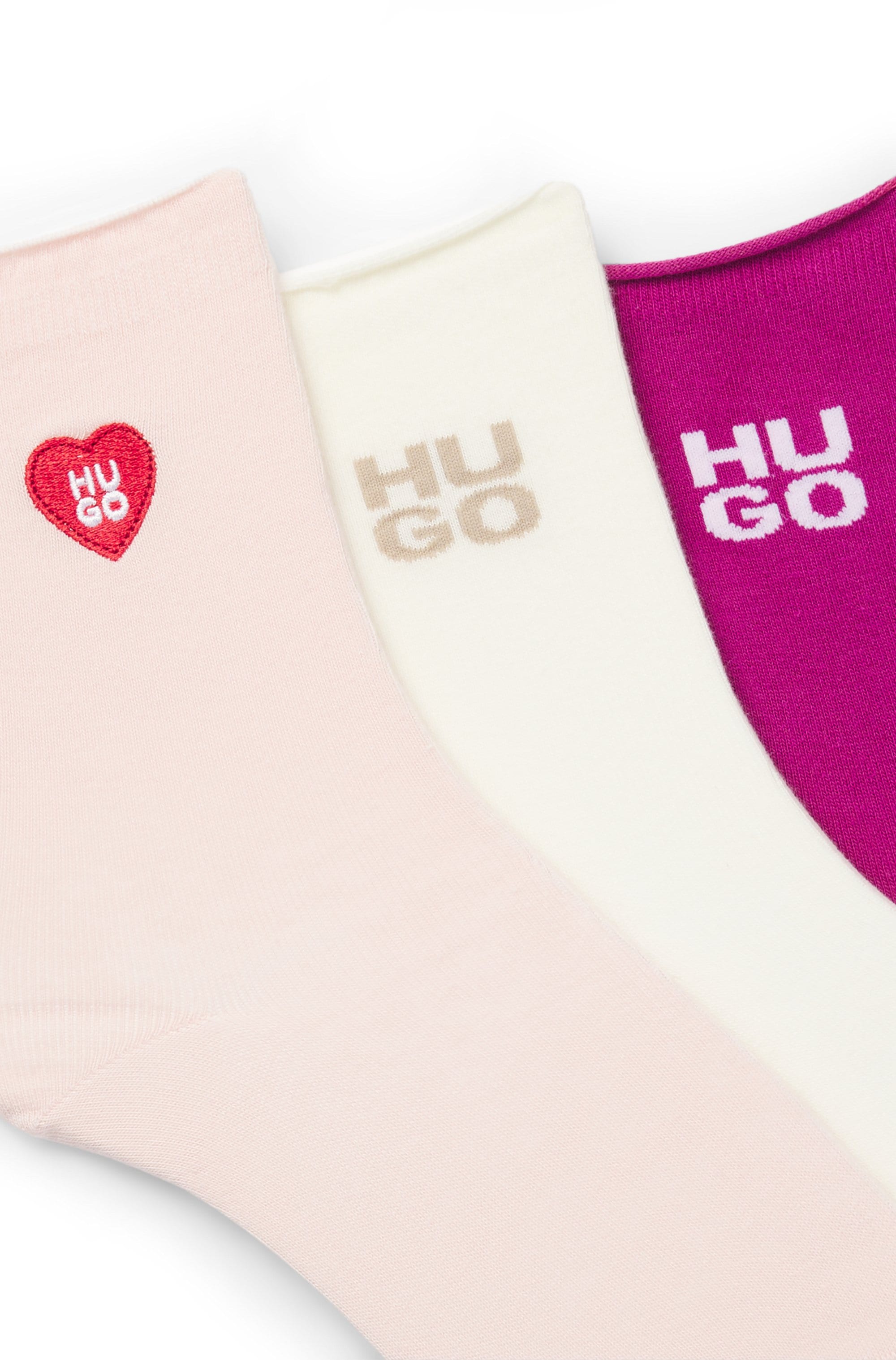 HUGO Underwear Kurzsocken »3P SH HEART CC W« mit Logo-Details, Verstärkung: Zehen- und Fersenpartie