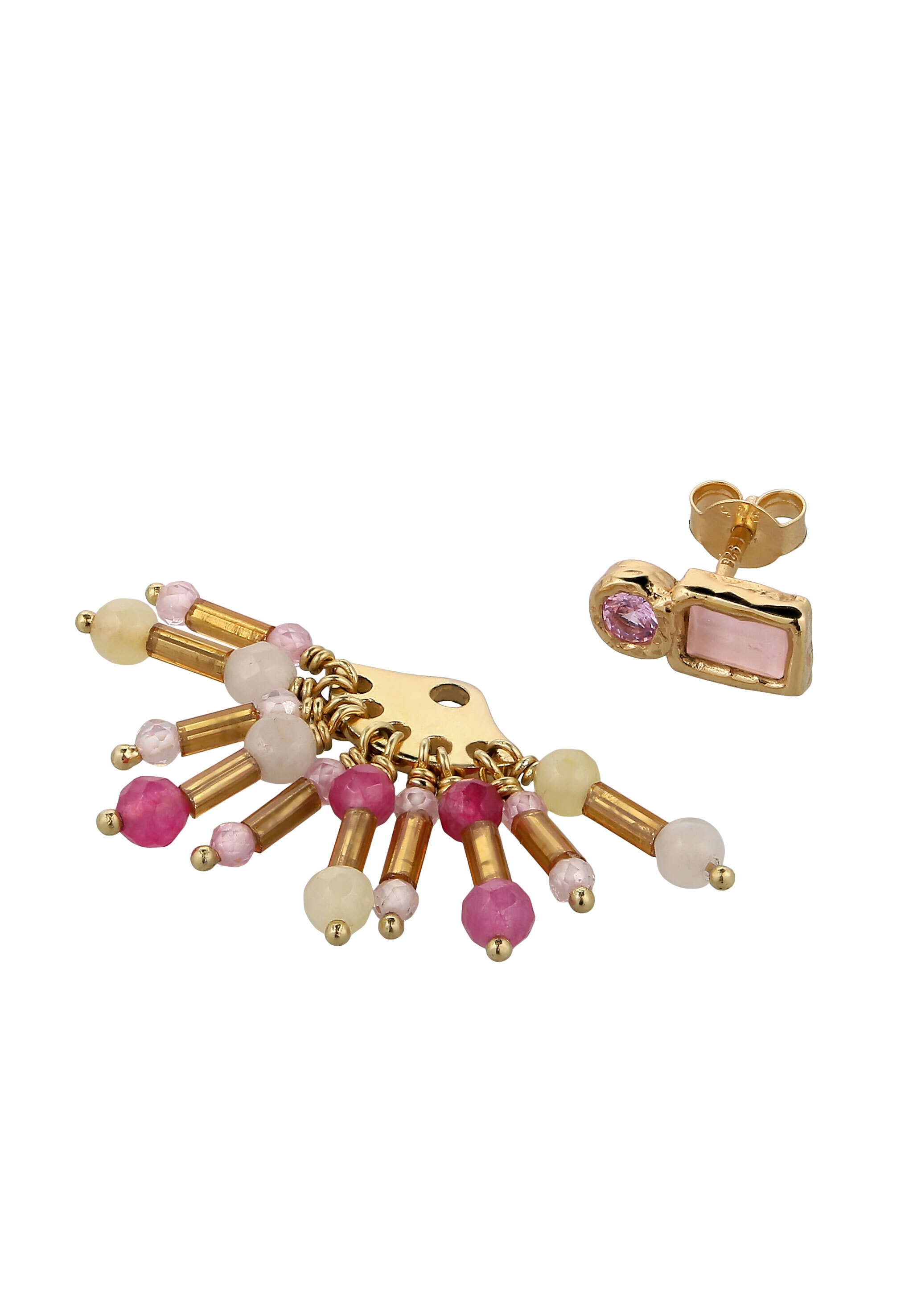 HAZE & GLORY Paar Ohrstecker »Ohrringe Ohrstecker Kreis Quarz Synthetischer Saphir Pink 925 Sterling Silber vergoldet«