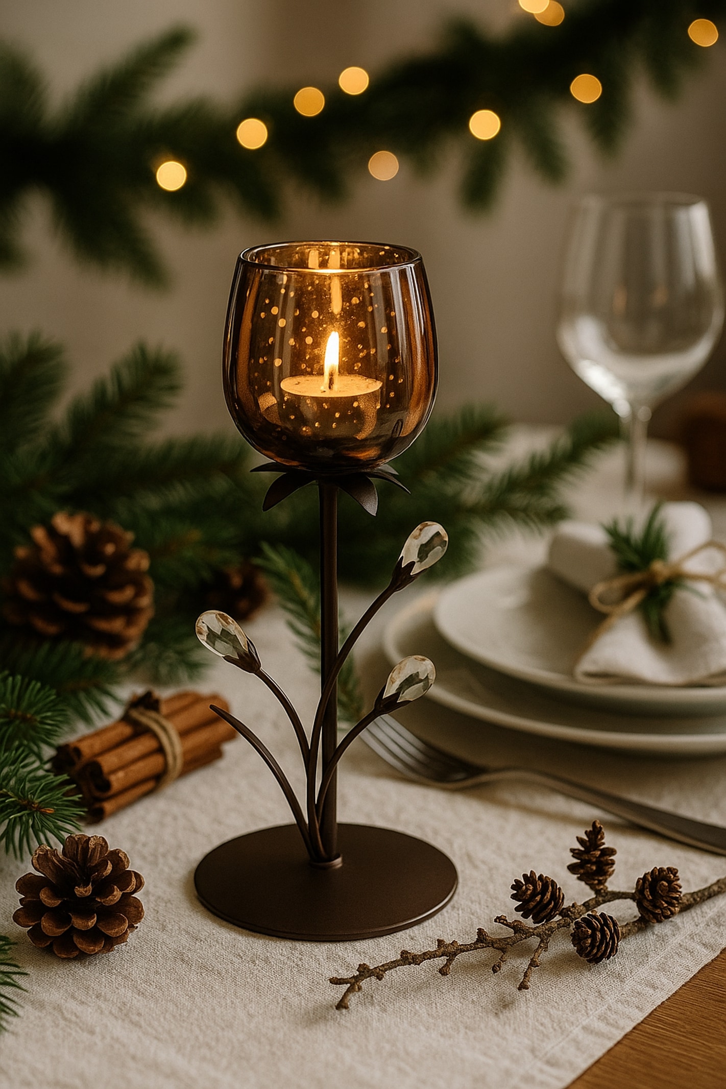 I.GE.A. Teelichthalter »Kerzenhalter« aus Metall mit Glas-Schale Teelichthalter Kerzenständer Kerzenleuchter