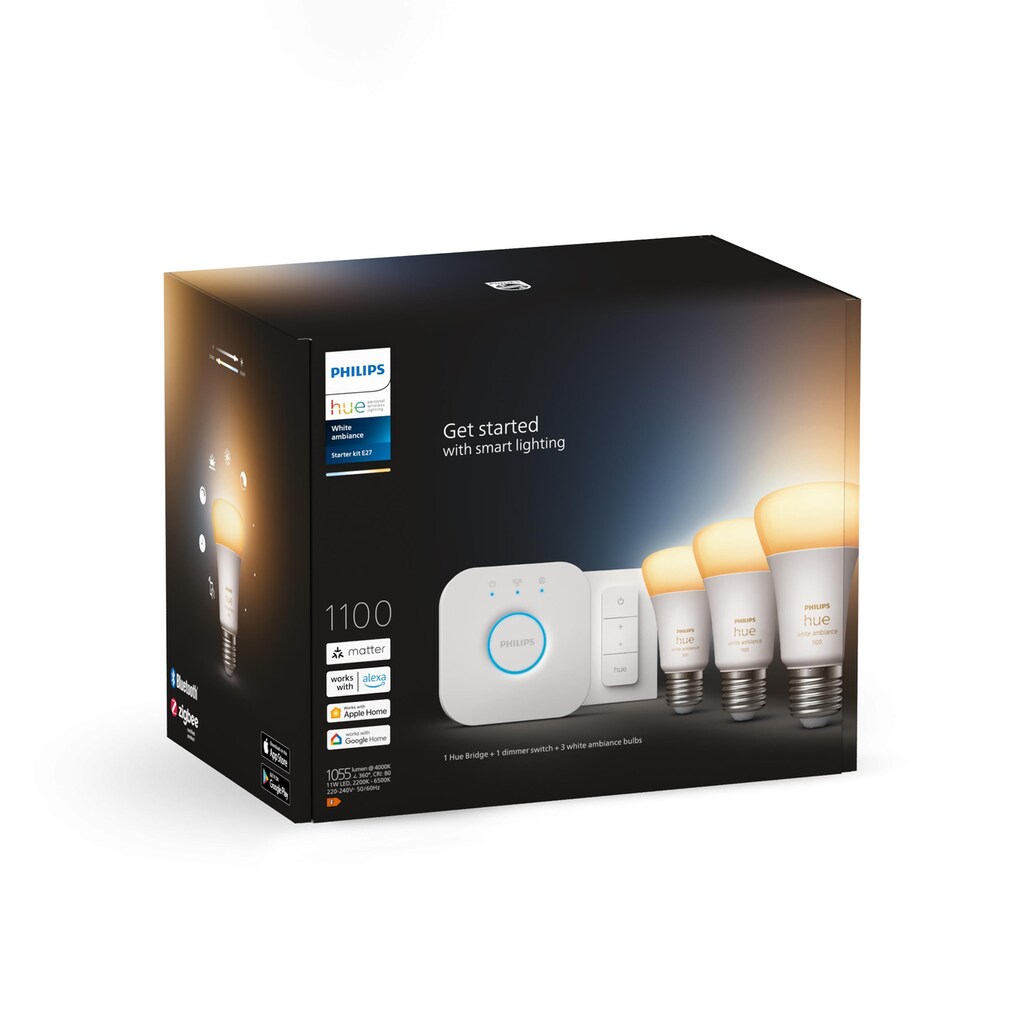 Philips Hue Smarte LED-Leuchte »White Ambiance E27 3er Starter Set inkl. Dimmschalter 3x1100«