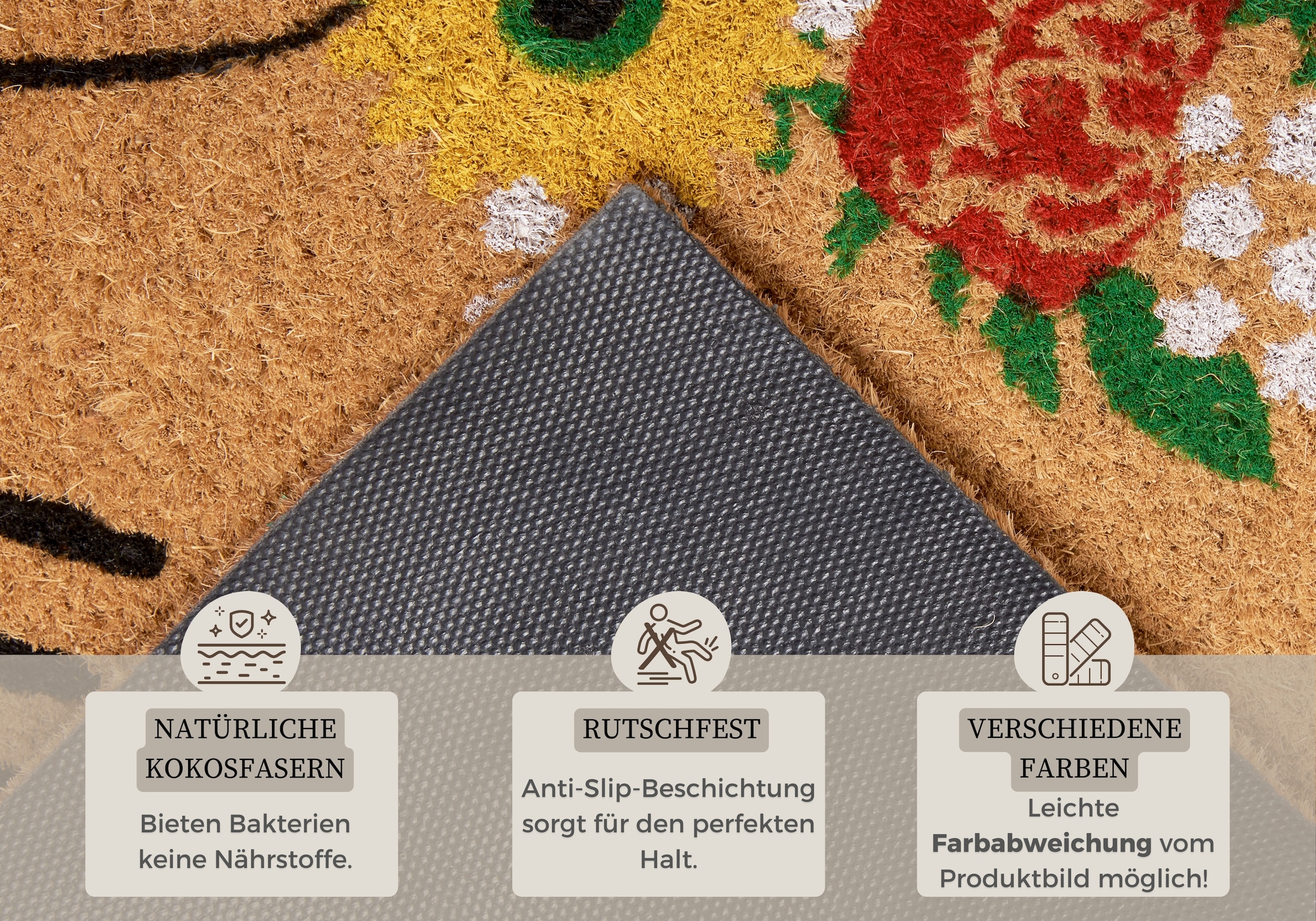 HANSE Home Fußmatte »Welcome & Flowers, Türmatte«, rechteckig, 15 mm Höhe, Kokos, Schmutzfangmatte, Outdoor, Rutschfest, Innen, Kokosmatte, Flur
