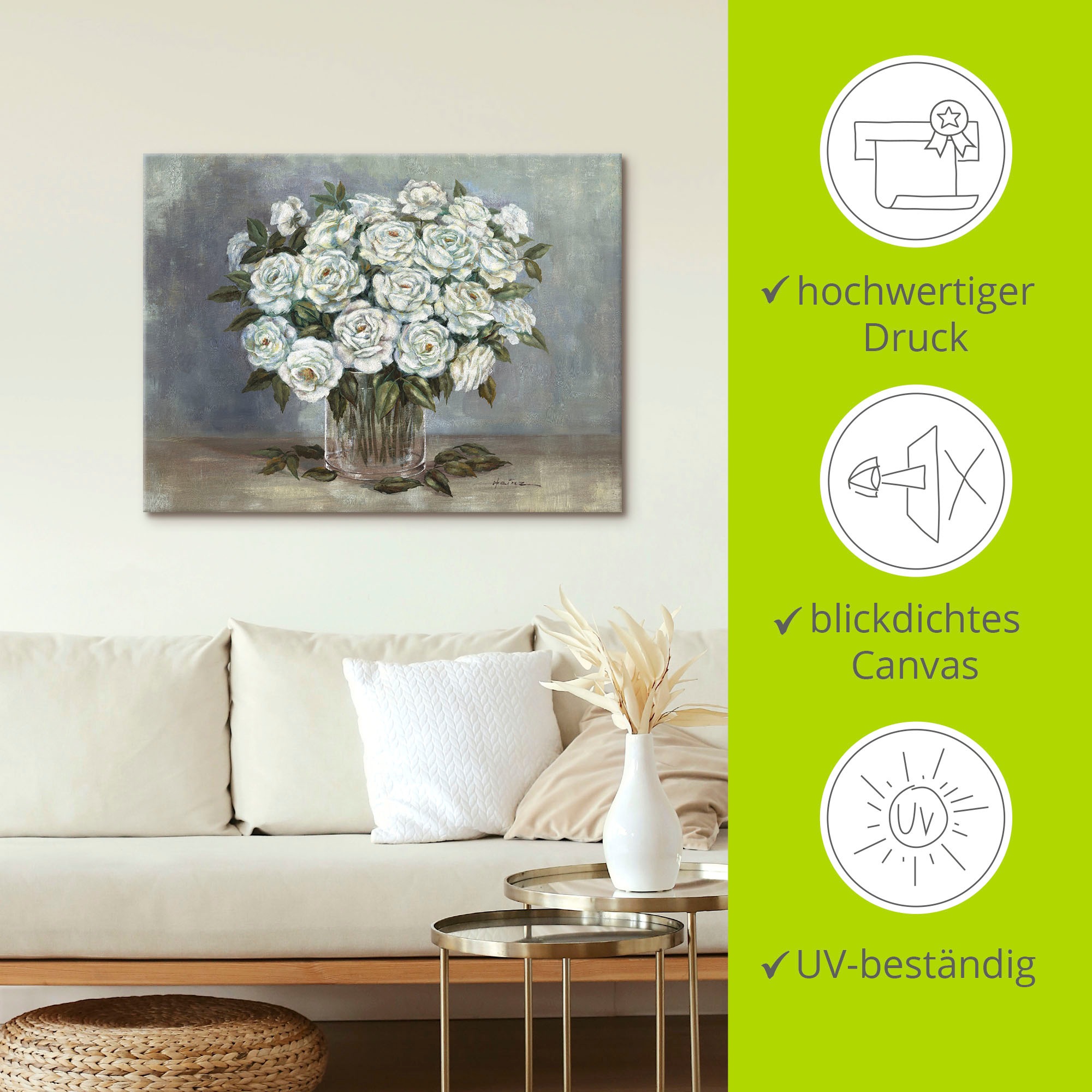 Artland Wandbild »Weiße Rosen«, Blumen, (1 St.), als Leinwandbild, Poster in verschied. Größen