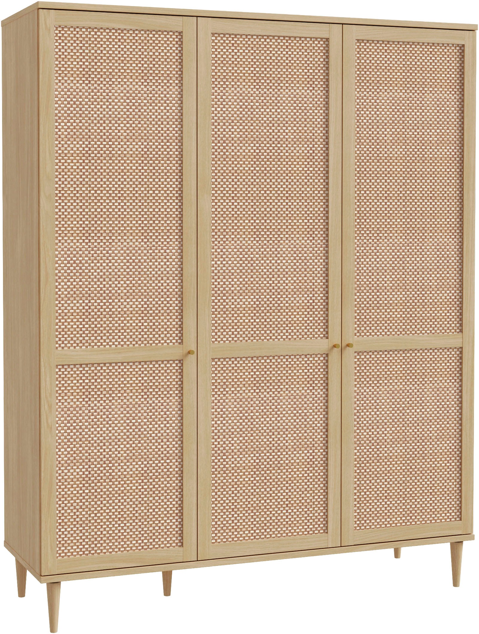 OTTO home Kleiderschrank »ELLIAN mit natürlicher Geflechtoptik und warmem Holzdekor« Holzfüße, Metallgriffe, Made in EU, viel Stauraum, FSC® zertifiziert