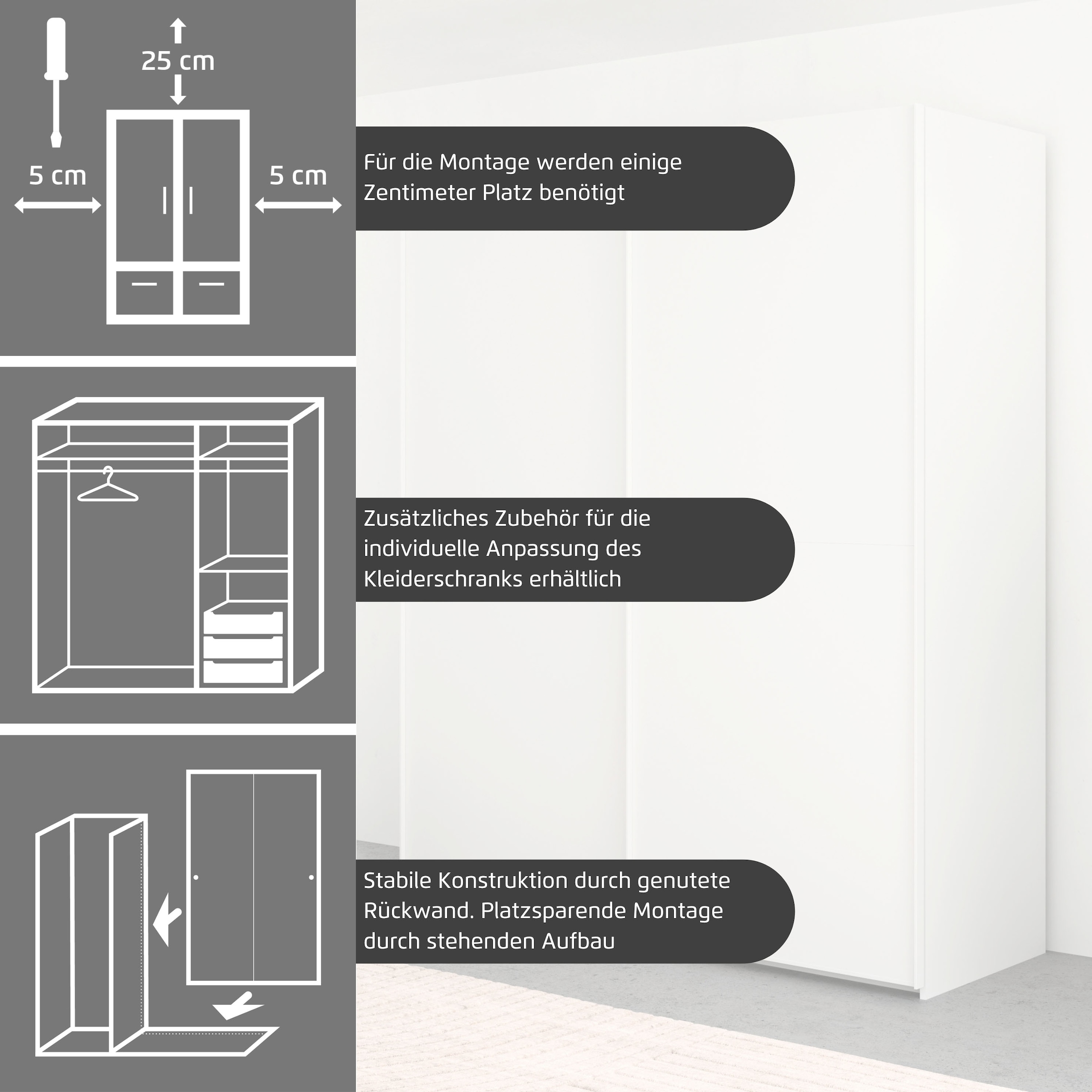 rauch Schwebetürenschrank »Kleiderschrank Schrank Garderobe Schlafzimmerschrank SCALE-DUO«, edle zweigeteilte Türen Spiegel/Glas-Mix 3 Zierleisten MADE IN GERMANY