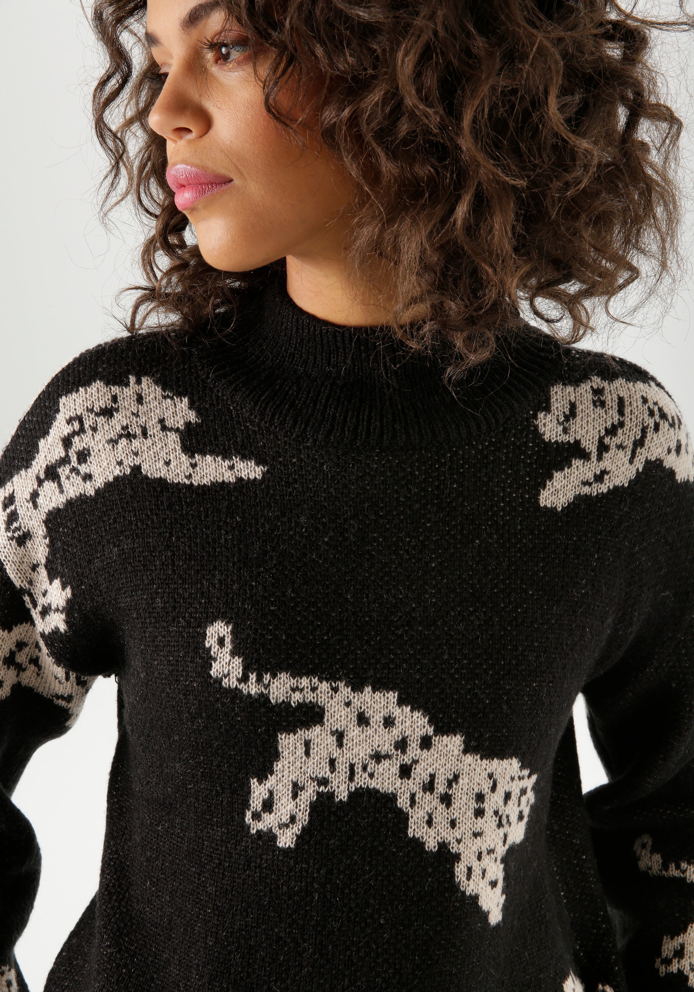 Aniston CASUAL Strickpullover mit eingestrickten Leoparden - NEUE KOLLEKTION