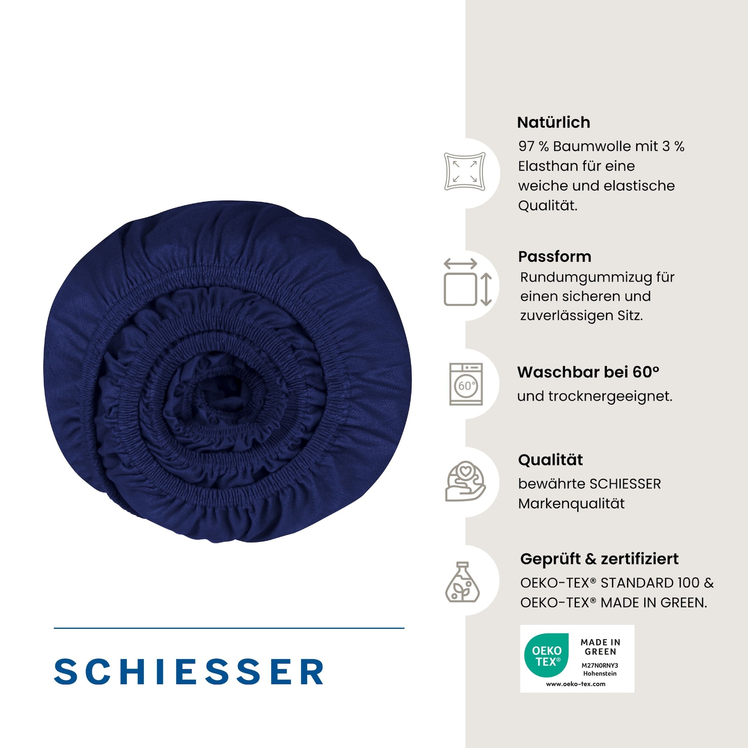 Schiesser Spannbettlaken »Elli aus weicher Baumwolle mit Elasthananteil für flexiblen Sitz« für hohe Matratzen und Boxspringbetten, OEKO-TEX® MADE IN GREEN