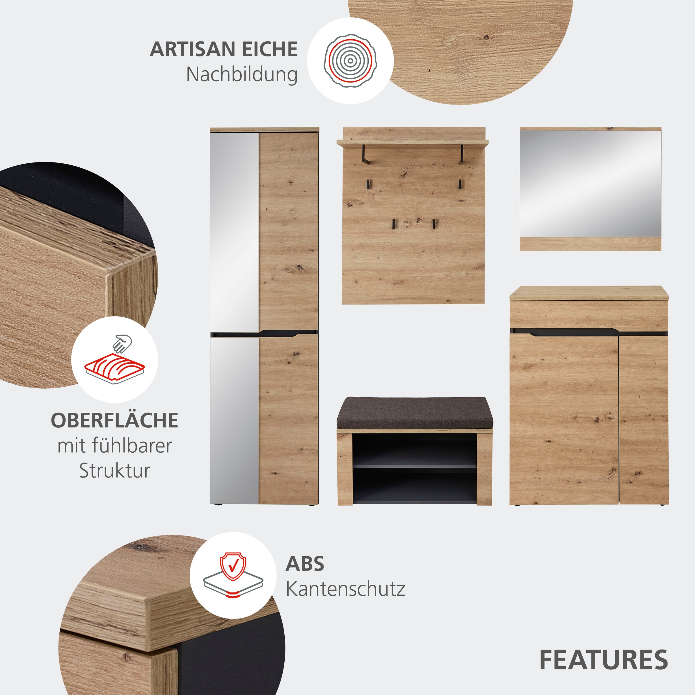 OTTO home Regal »Bergen Garderobenpaneel, 80x100x30cm (B/H/T)« 1 Stk. tlg. 4 Haken, Ablage, Kleiderstange