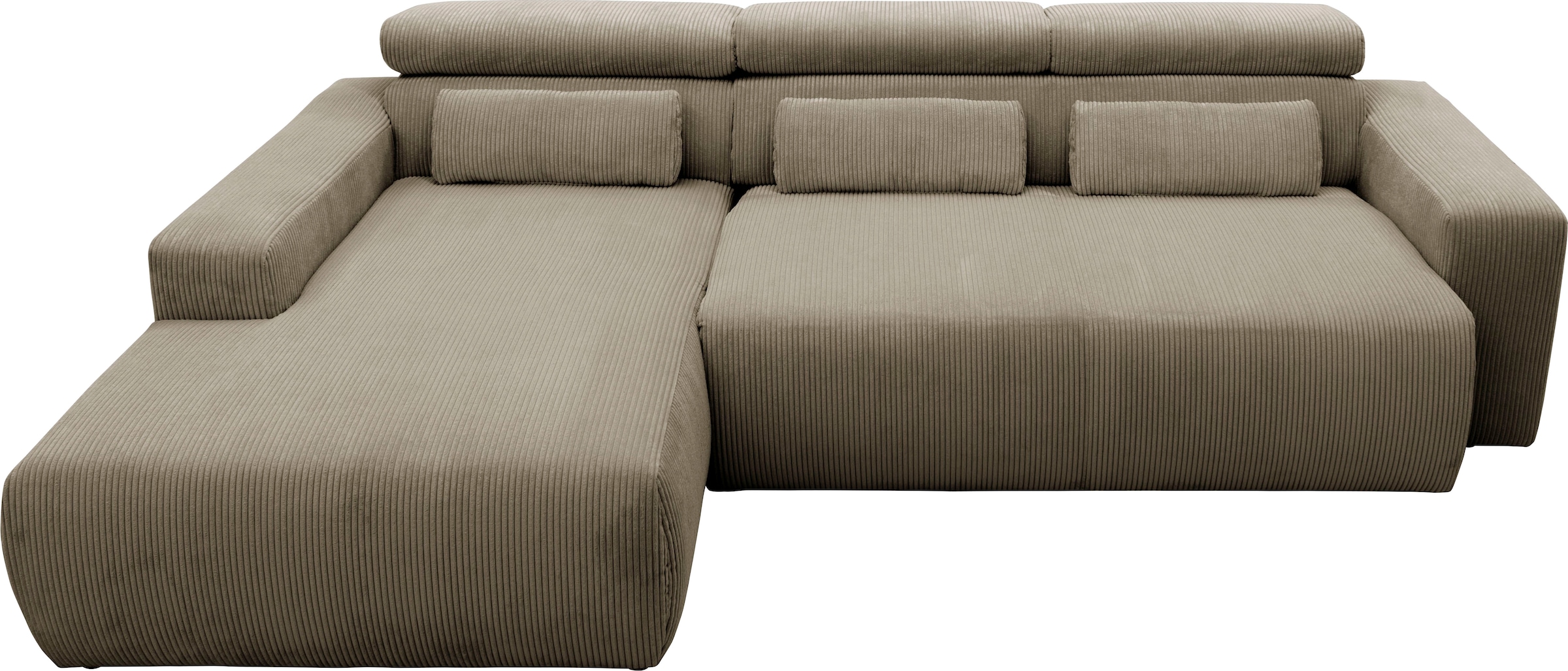 DOMO collection Ecksofa »Brandon B/T/H: 289/177/80 cm, whlw. mit Sitztiefenverstellung, L-Form«, mit Sitztiefenverstellung, Cord, schlamm