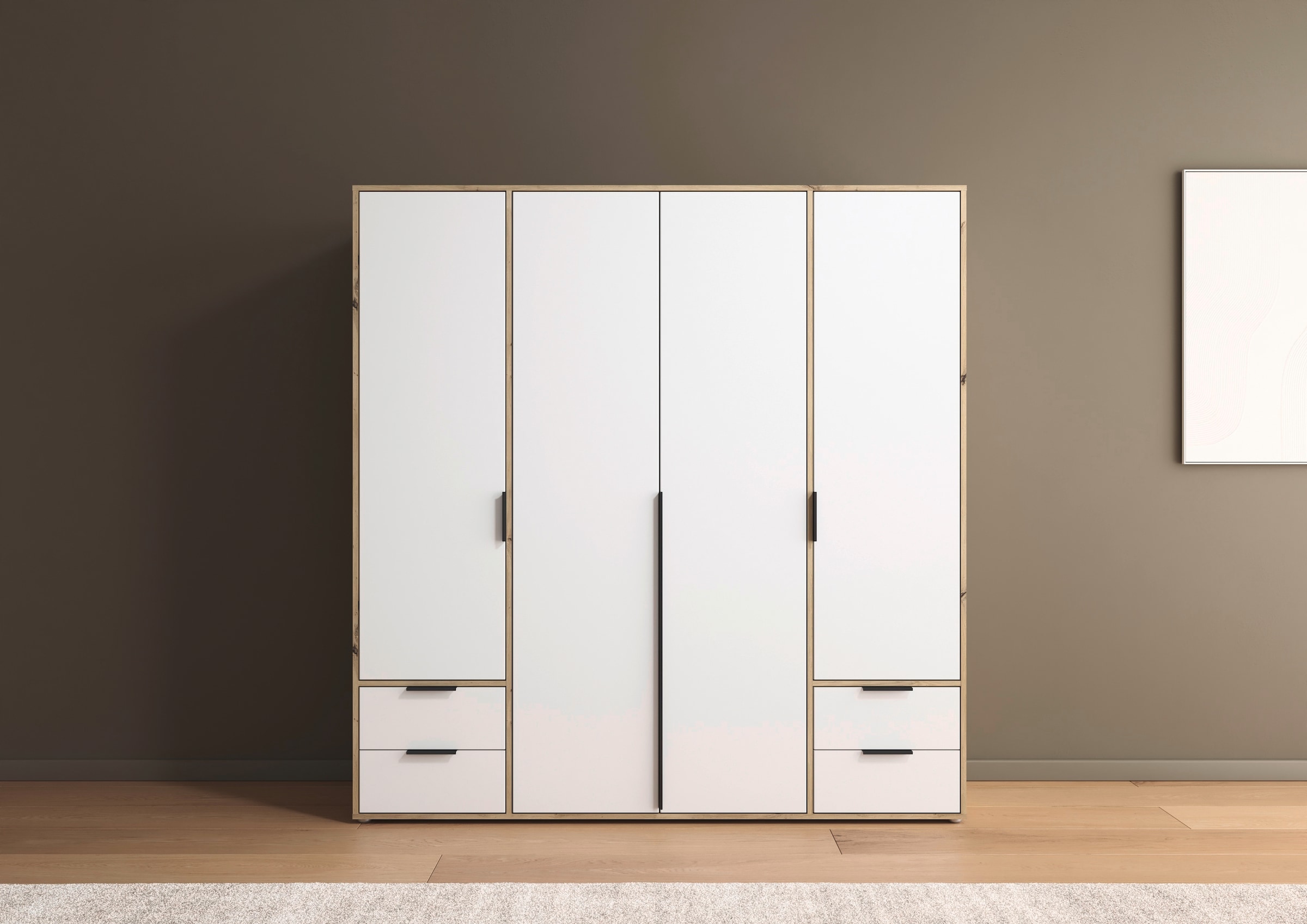 rauch Drehtürenschrank »Kleiderschrank Schrank Garderobe Wäscheschrank NAGATA viel Stauraum«, (in 3 verschiedenen Ausstattungen BASIC/CLASSIC/PREMIUM), mit Schubladen sowie Stangengriffen TOPSELLER MADE IN GERMANY