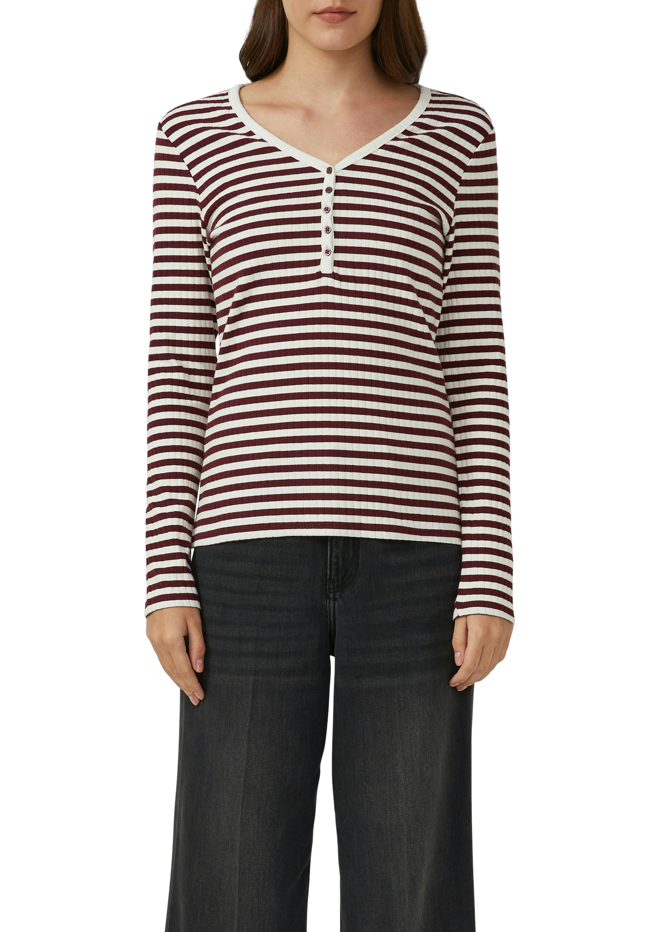 s.Oliver Langarmshirt mit kurzer Knopfleiste, in Ripp-Optik