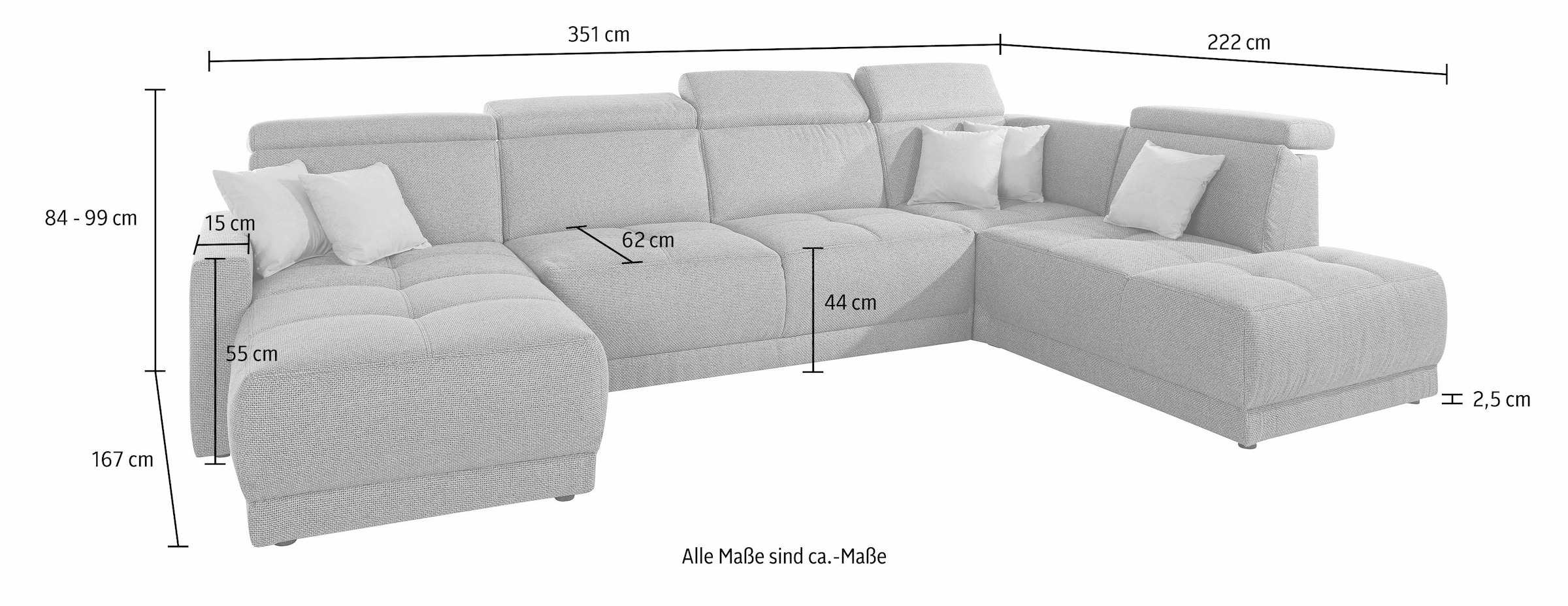 DOMO collection Wohnlandschaft »Ava moderne Sitzheftung mit toller Doppelnaht, komfortabel, U-Form«, mit Federkern, wahlweise mit Kopfteilverstellungen