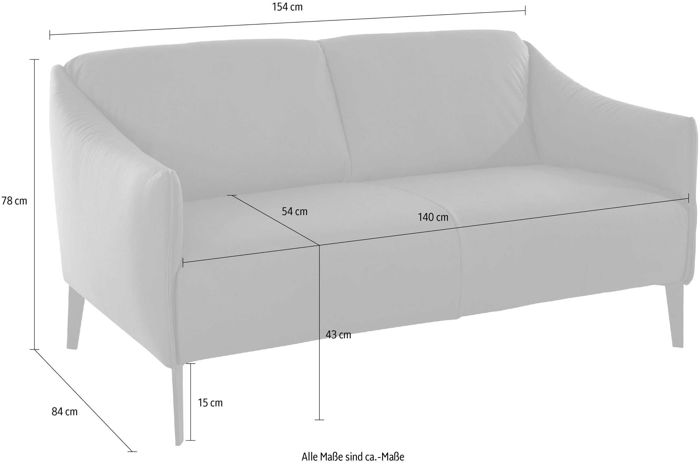 W.SCHILLIG 2-Sitzer »sally Design-Sofa, Loungsofa, bequem, schmale Armlehnen, Breite 154cm« mit Metallfüßen in Bronze pulverbeschichtet, Breite 154 cm