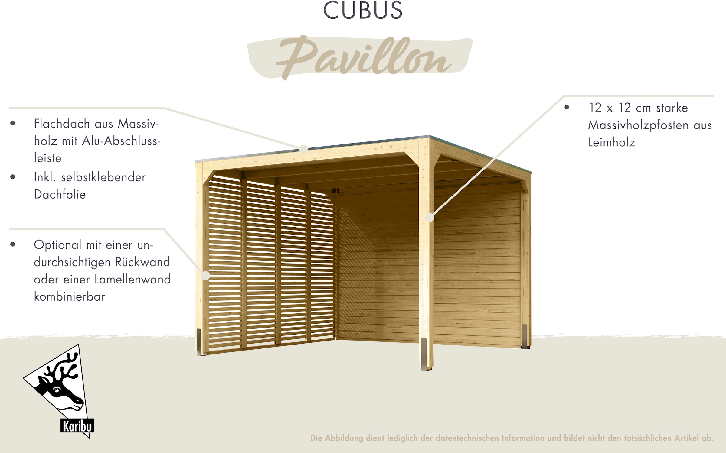 Karibu Pavillon »"Gordon" SET, naturbelassen« aus hochwertigem Leimholz, inkl. selbstklebender Dachfolie