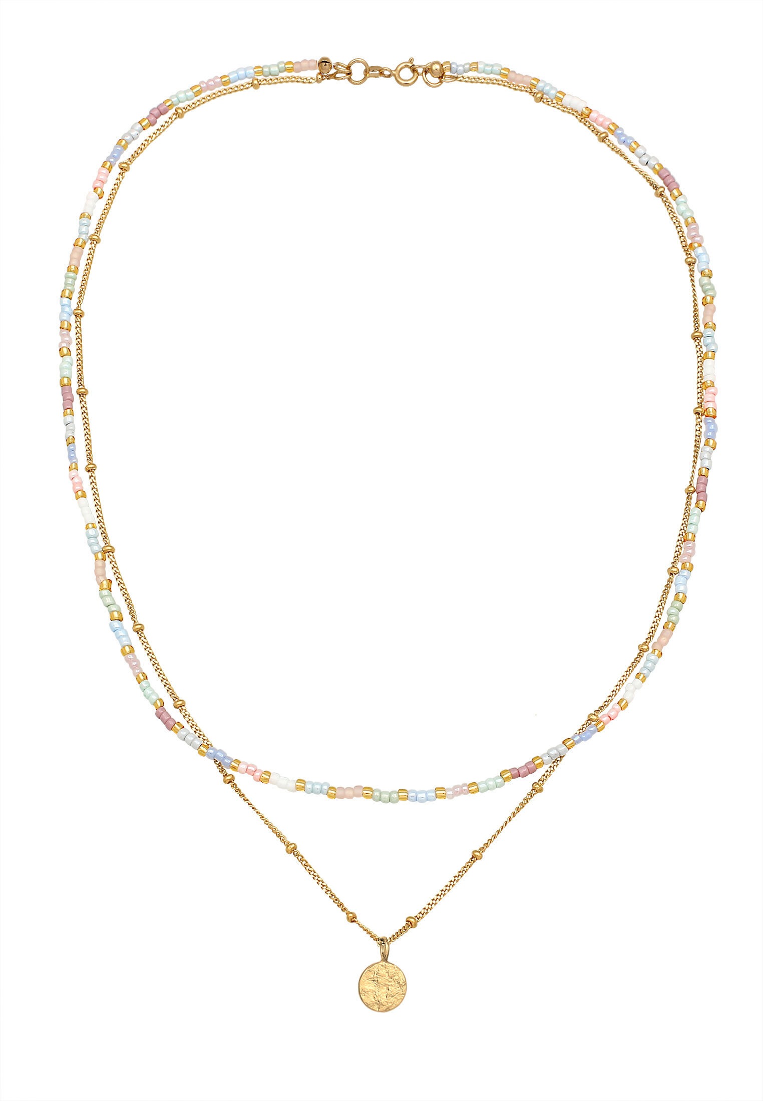 Elli Silberkette »Halskette Layer Glas Beads Pastell Plättchen Anhänger 925 Sterling Silber«