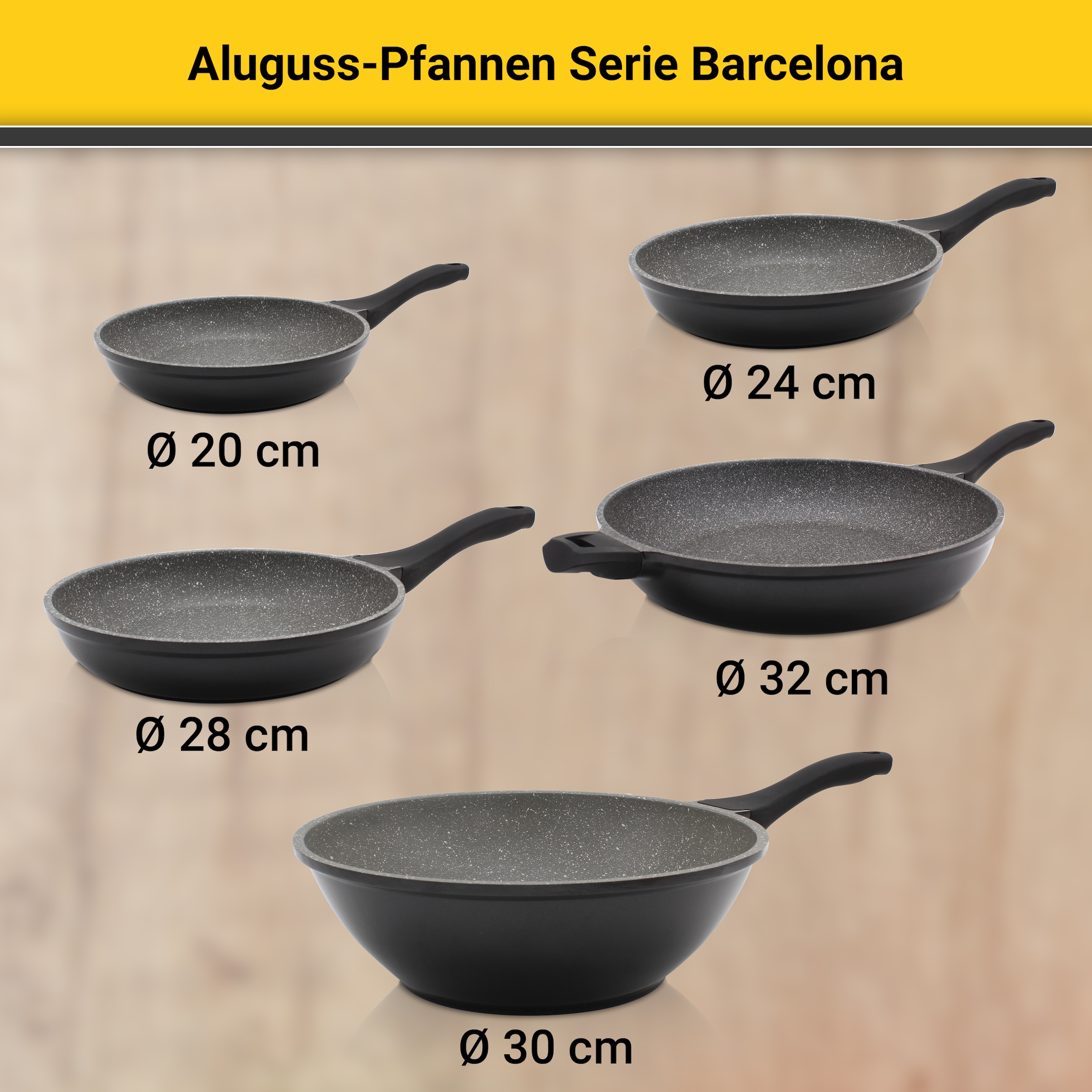 Krüger Wok »Aluguss Wokpfanne Barcelona, 30 cm«, Aluminiumguss, (1 tlg.), für Induktions-Kochfelder geeignet