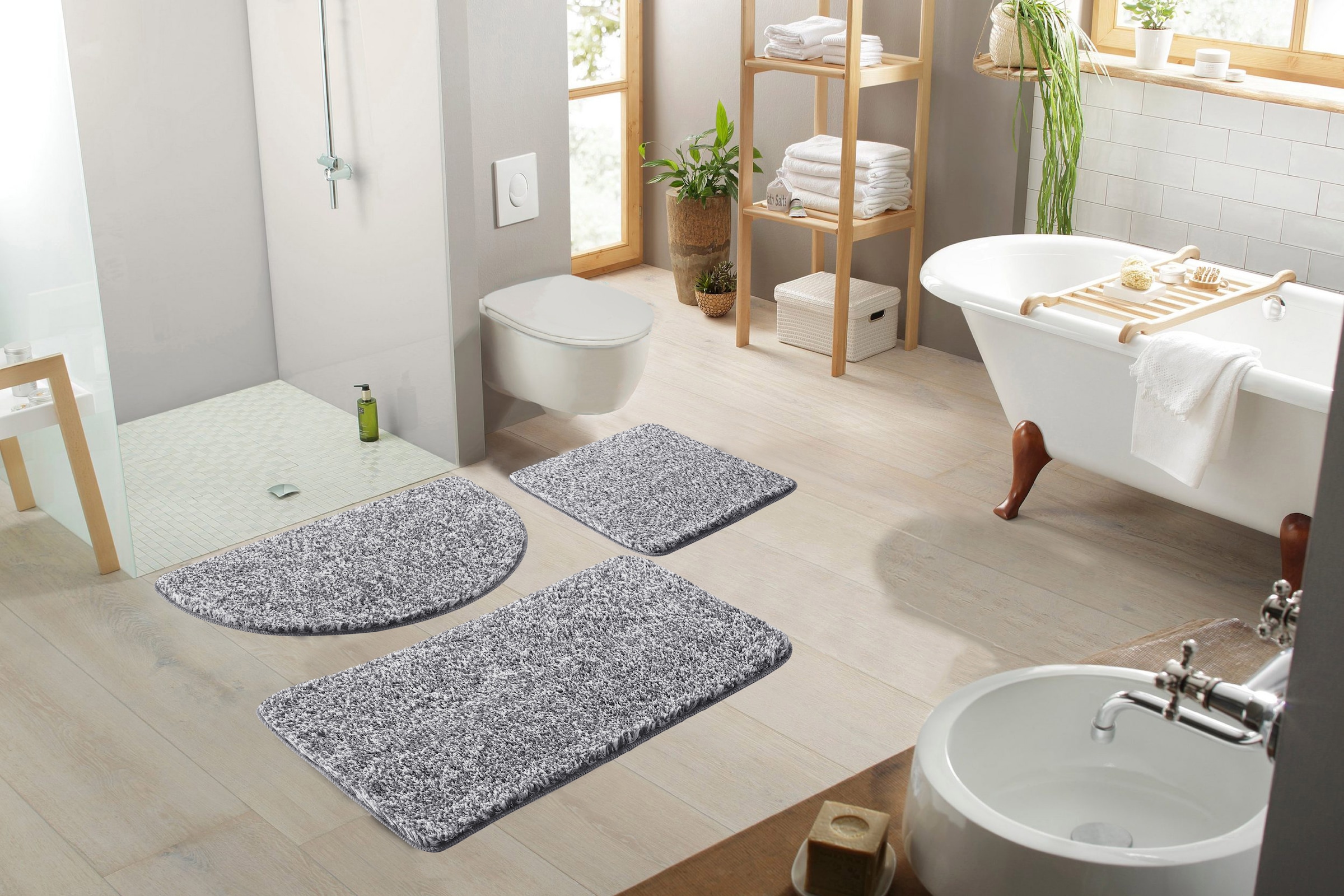 my home Badematte »Vanessa meliert, Badvorleger, Badezimmer Teppich, Duschvorleger«, rutschhemmend beschichtet, strapazierfähig, Badteppich, weiche Haptik, unifarben