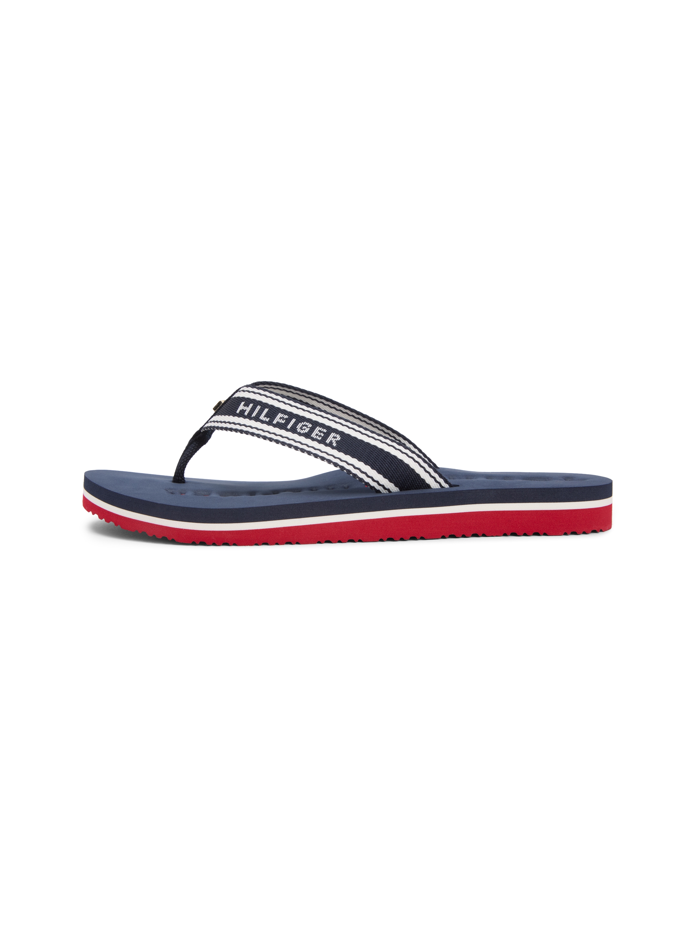 Tommy Hilfiger Zehentrenner »TH WEBBING SUMMER SANDAL«  Sommerschuh, Strandschuh, Dianette mit Streifen und Logoschriftzug