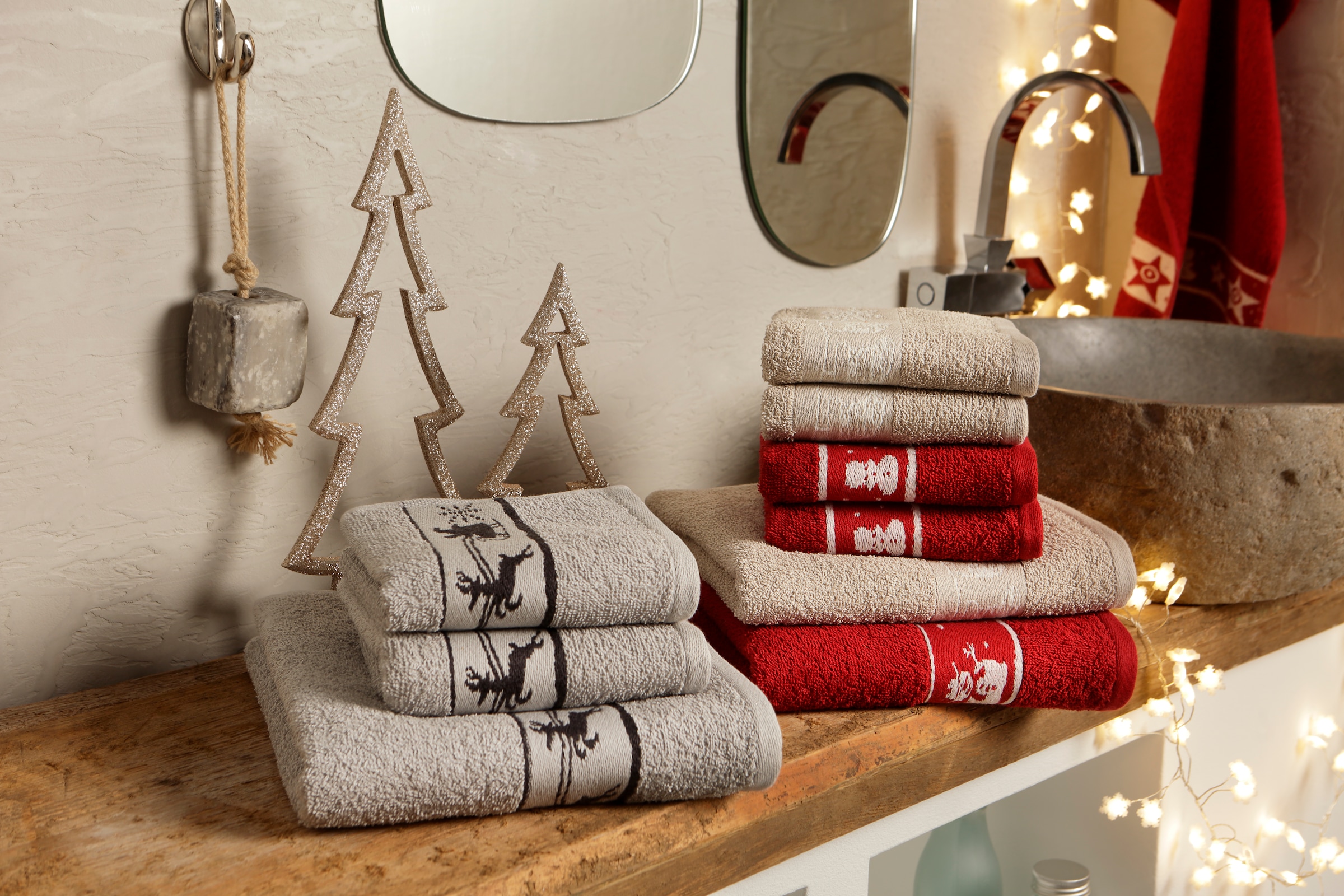 3 & Set Sternen mit my tlg., home weihnachtliches Walkfrottee, Handtuch Handtuchset, Set, 100% Bordüre, »Weihnachten«, Baumwolle