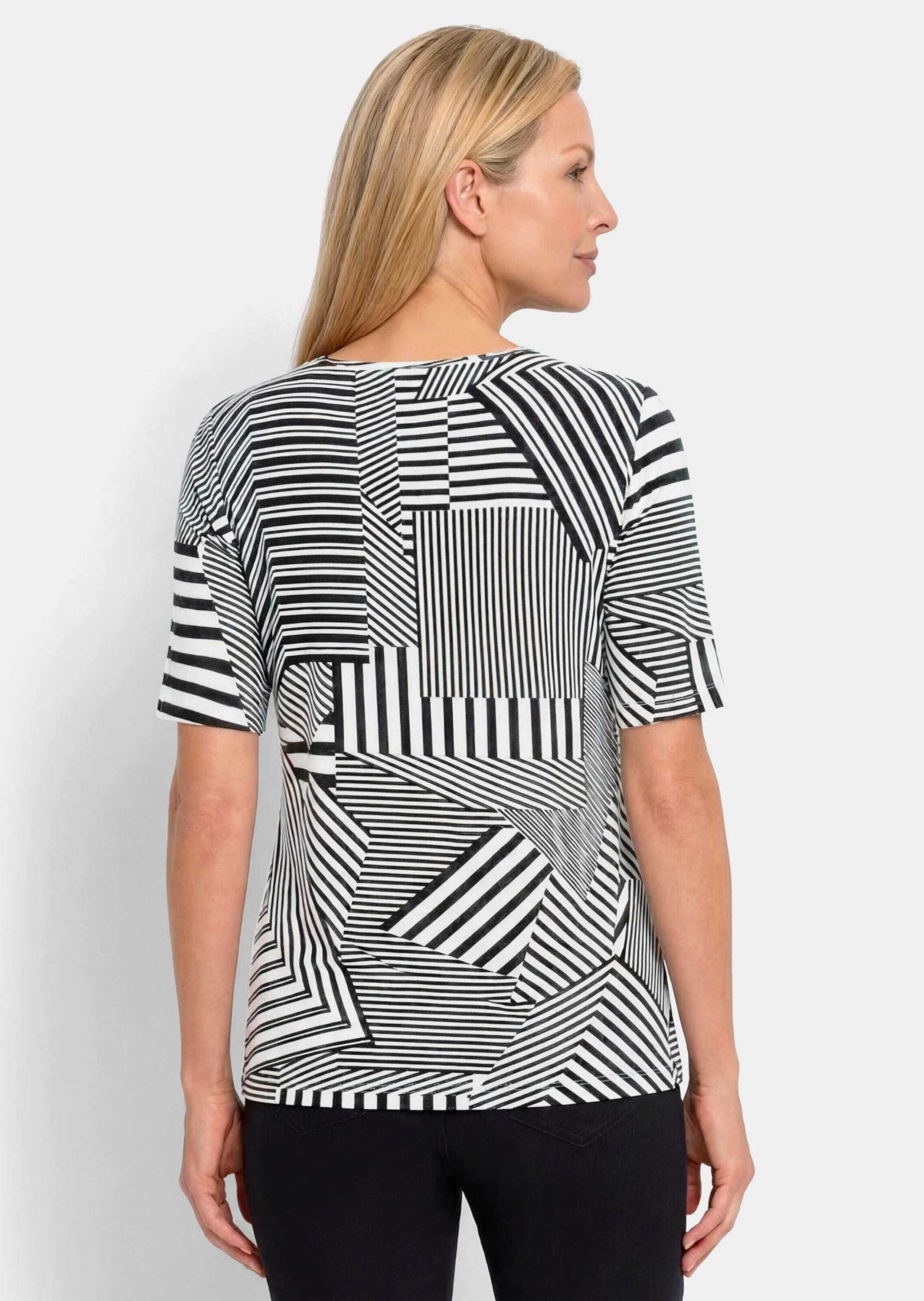 GOLDNER Kurzarmshirt »Viskoseshirt mit abstraktem Streifendruck« stretchbequemer Viskosejersey