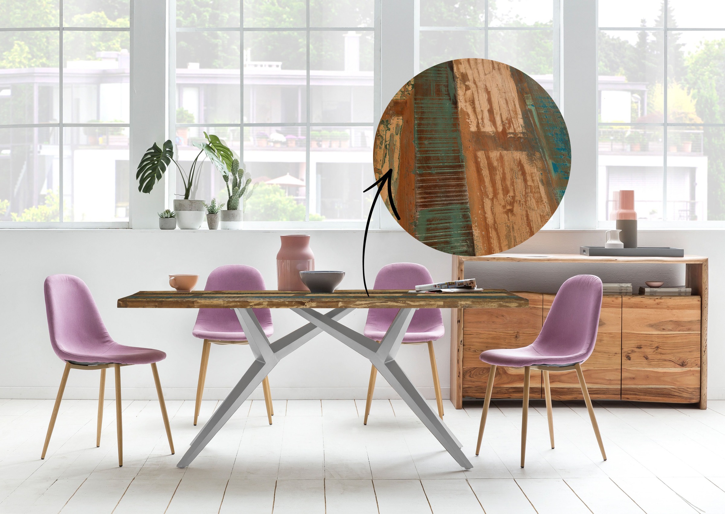 SIT Tischplatte aus recyceltem Altholz, in Vintage Optik