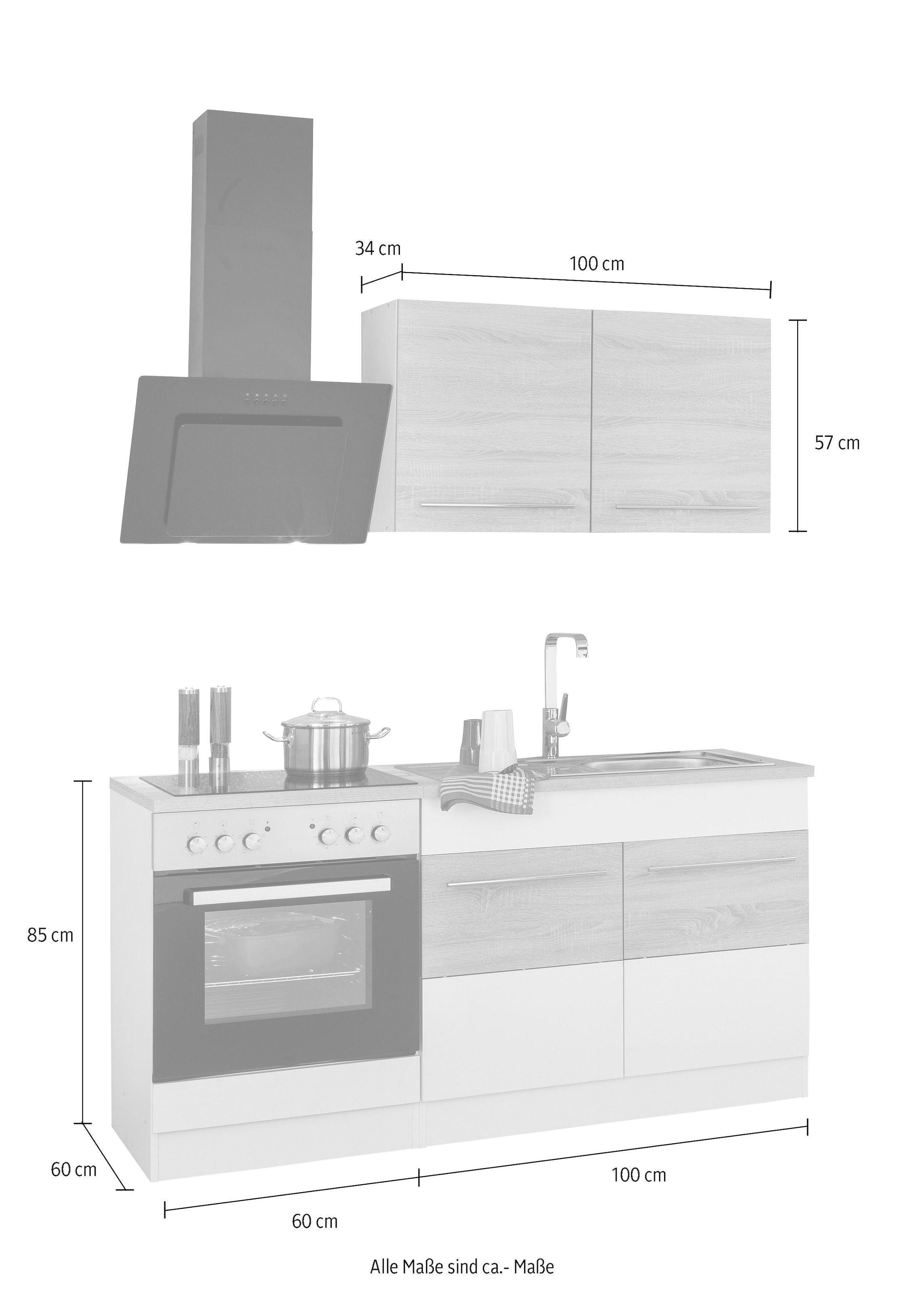 HELD MÖBEL Küchenzeile »Trient«, Breite 160 cm, mit E-Geräten