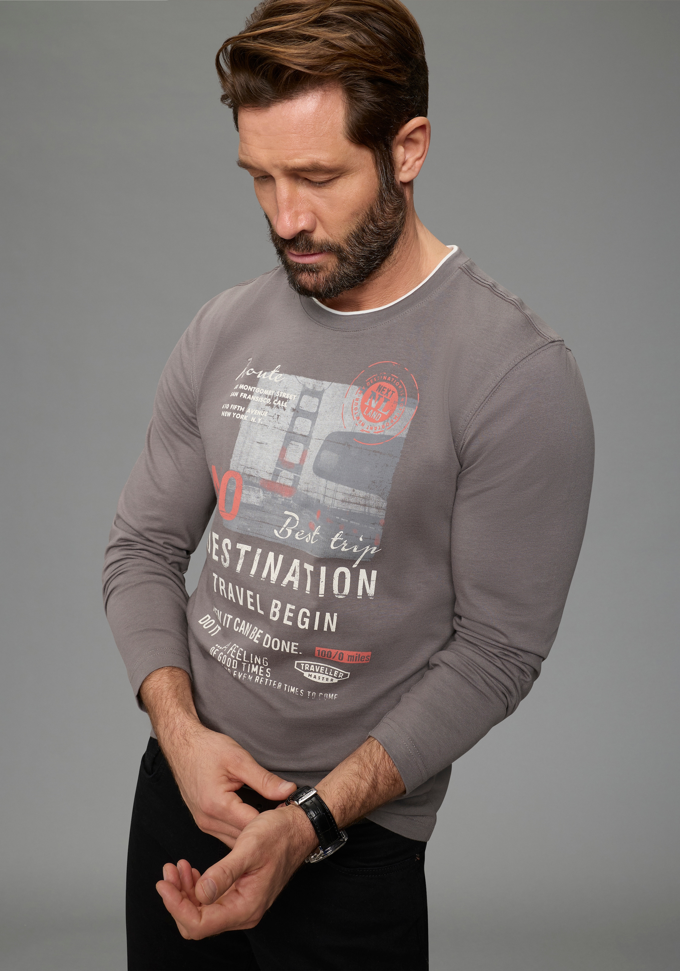 Man's World Langarmshirt »neue Farbe!« Langarm,  bedruckt,  Rundhalsausschnitt,  aus 100% Baumwolle