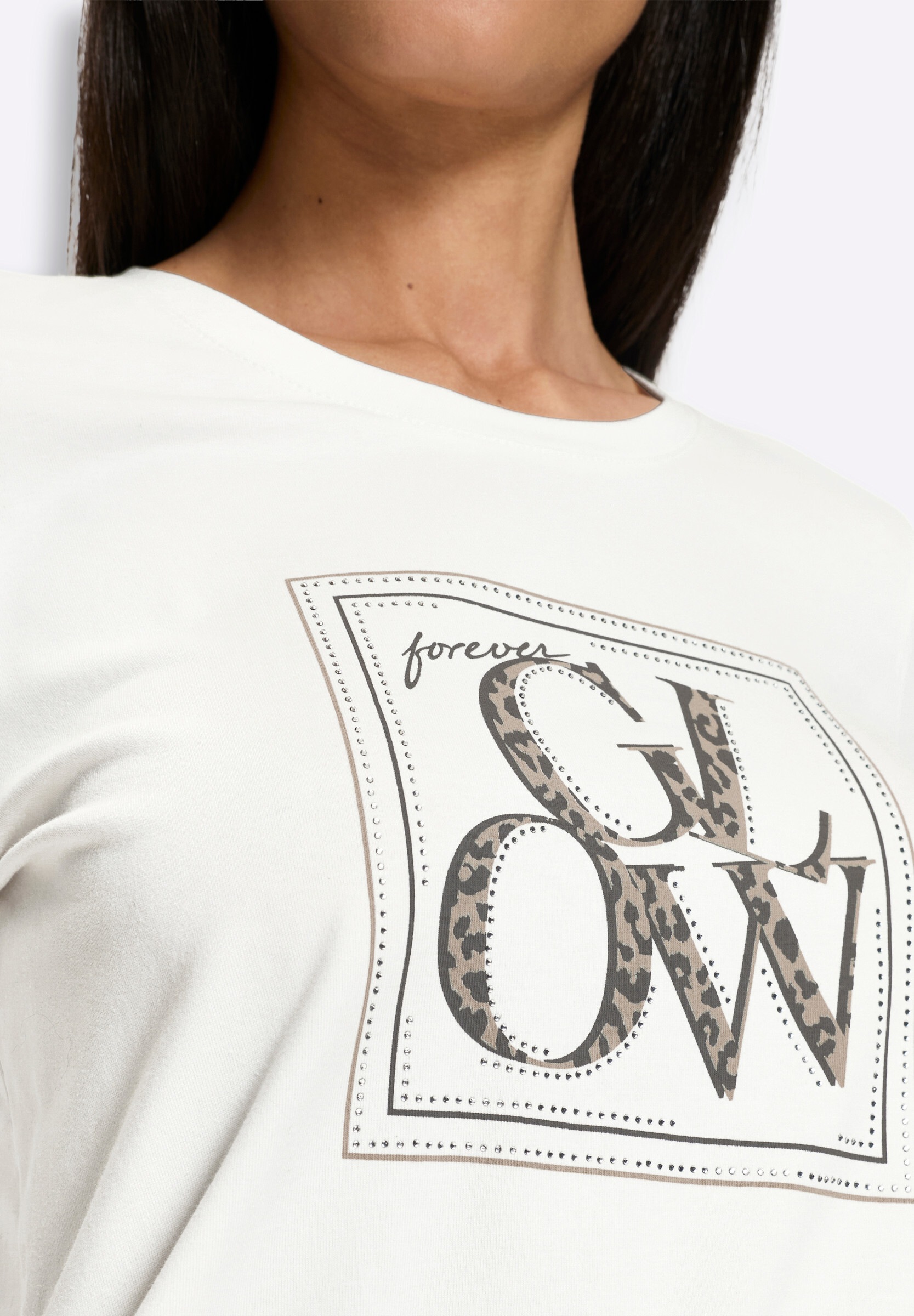 heine T-Shirt »Langarm-Shirt Print-Shirt mit Glitzersteinen«
