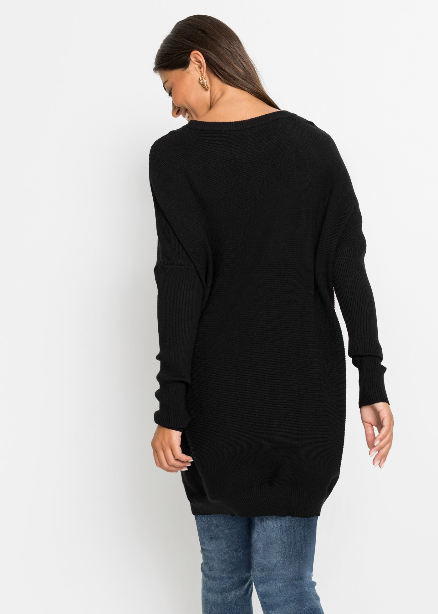 bonprix Longpullover aus Viskose-Mix, mit Langarm, für Wintermode, Oversize Passform