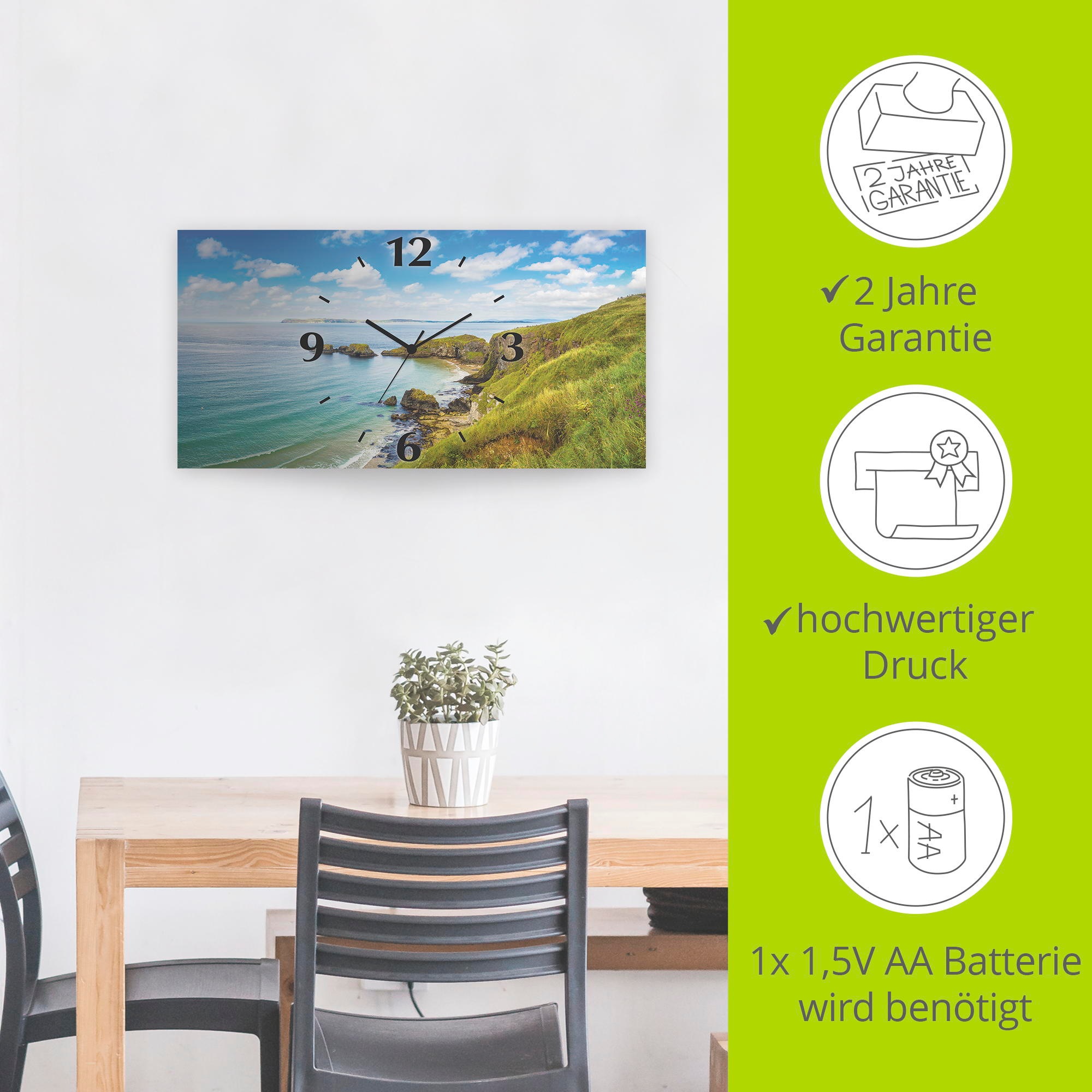 Artland Wanduhr »Küstenweg in Carrick-a-Rede«, 3D Optik gebogen, mit Quarz- oder Funkuhrwerk, versch. Größen