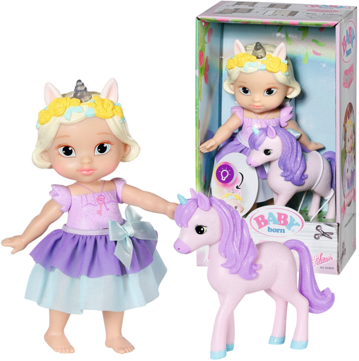 Stehpuppe »Storybook Prinzessin Bella, 18 cm«, mit Einhorn und Lichteffekten