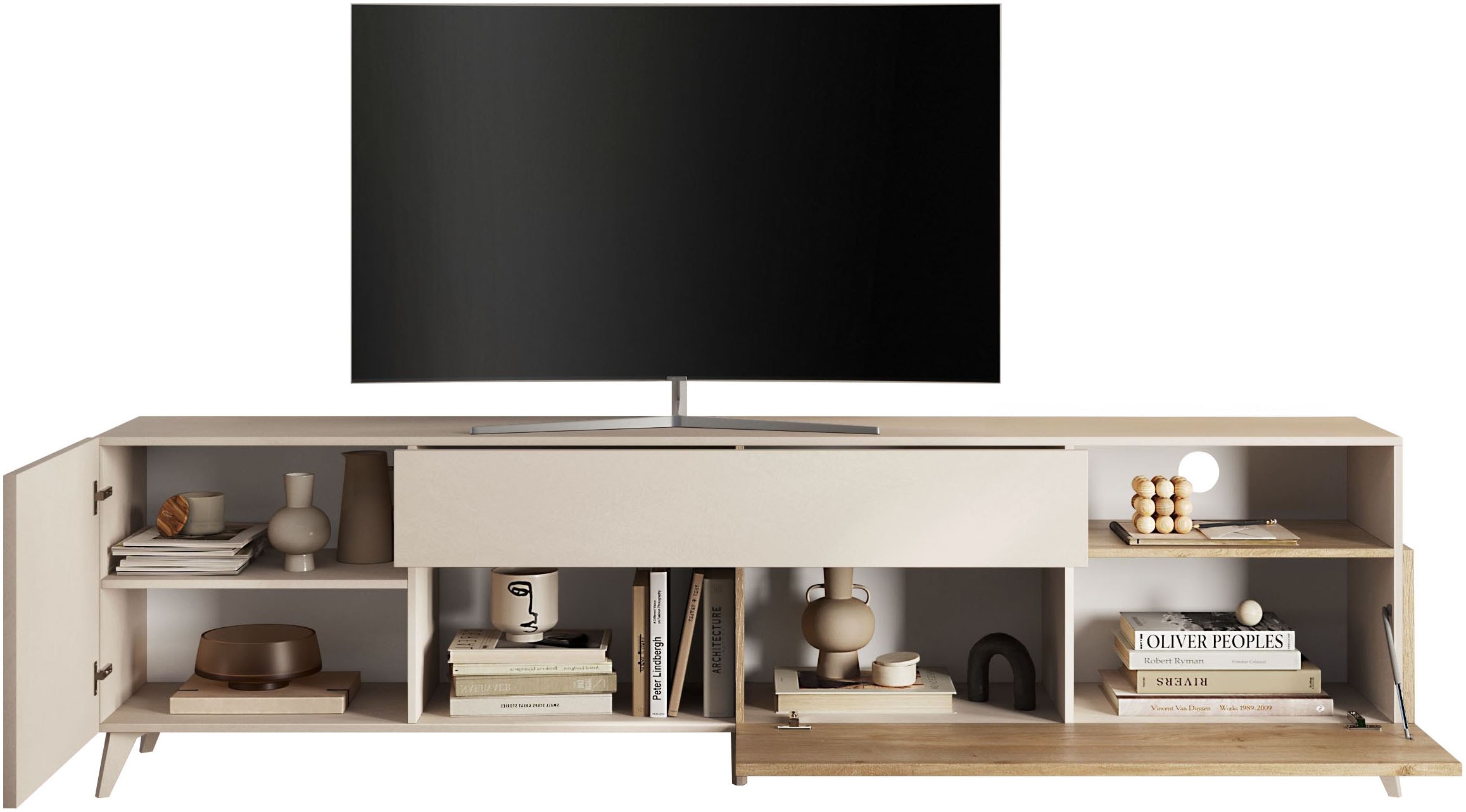 INOSIGN Lowboard »Monaco in Breite 241 cm, TV-Schrank mit Tür, Klappe und Schubkasten« Mediaboard – sanft schließend, edel, mit Kabelkanal, spürbar geräumig