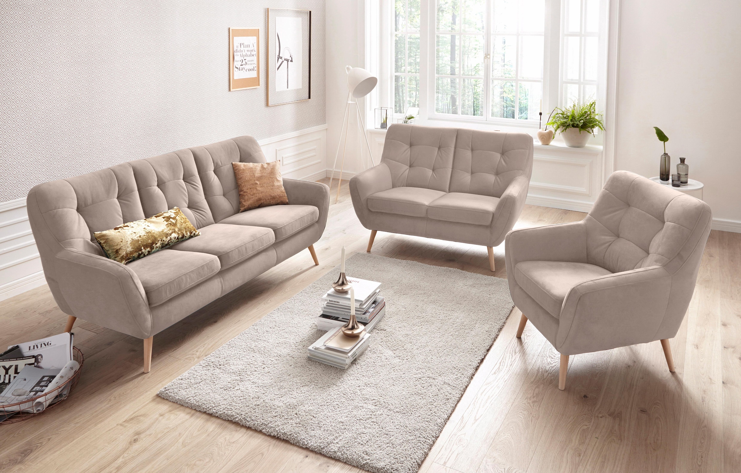 exxpo - sofa fashion Sessel »Scandi, Loungesessel mit tollem Sitzkomfort, hochwertige Polsterung« bequem, hohe Holzfüße